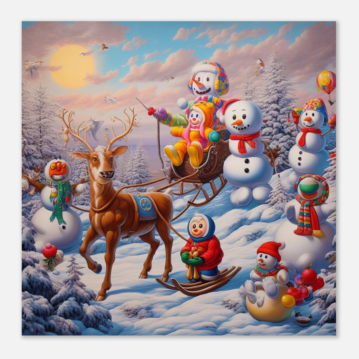 Wall Art - Winter 77 - Snowmen and a reindeer