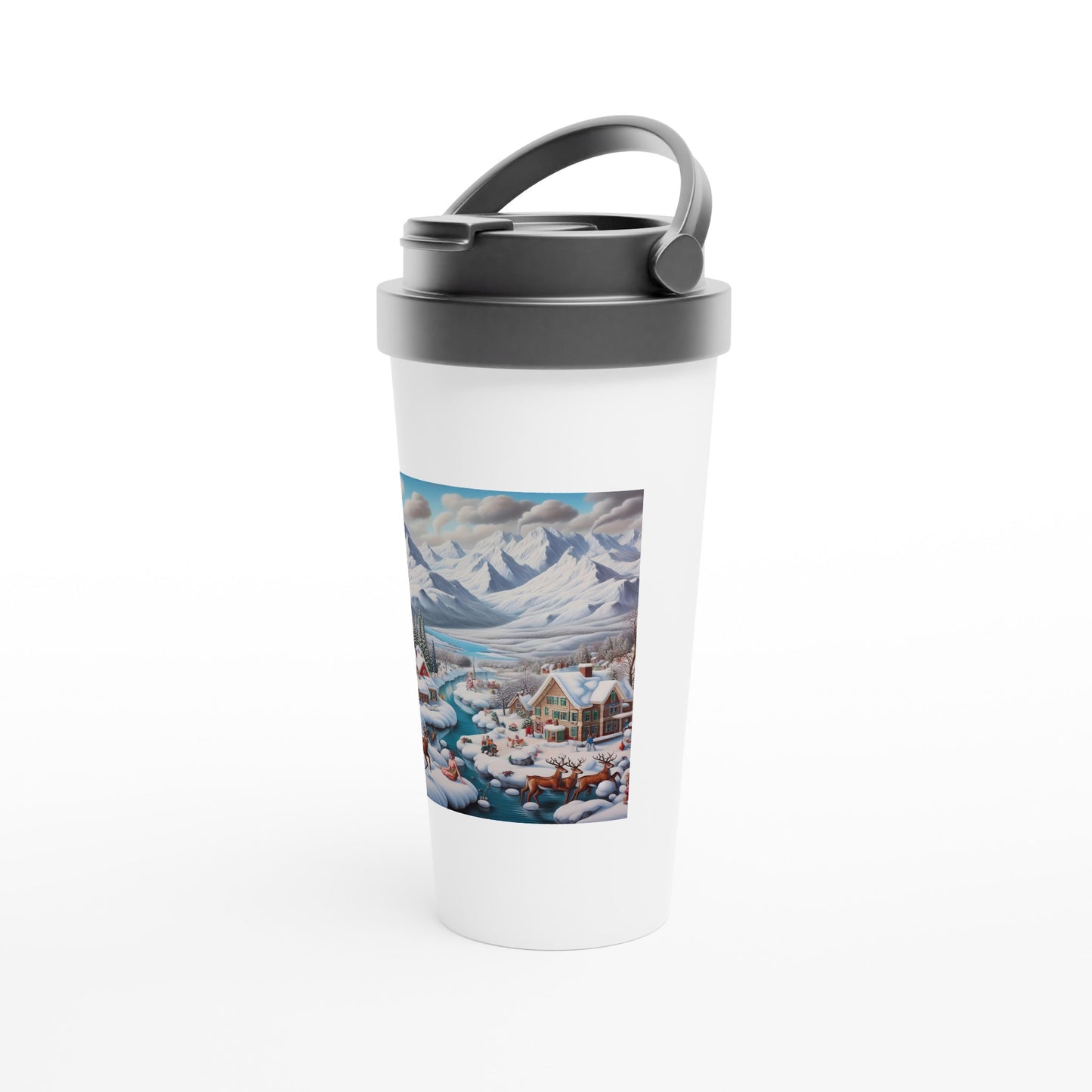 White 15oz Stainless Steel Travel Mug - Winter 109