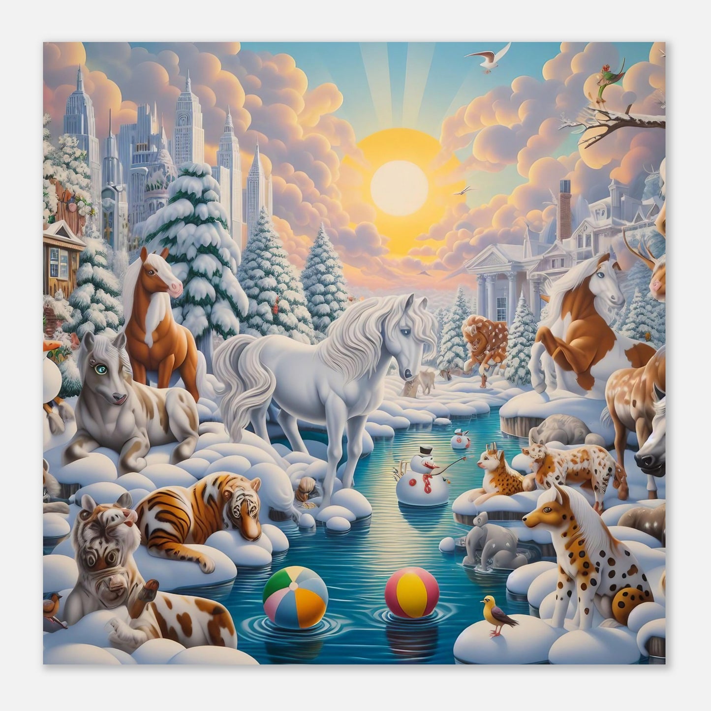 Wall Art - Winter 66 - Horses by the river