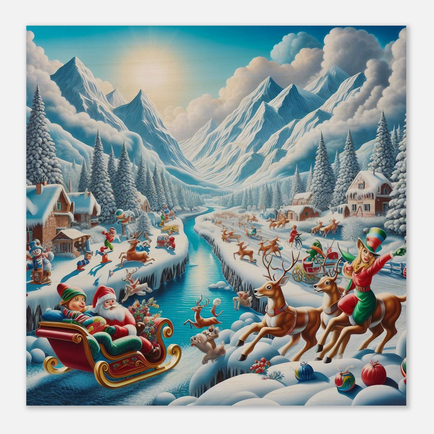 Wall Art - Winter 41 - Santa Claus, reindeer and river