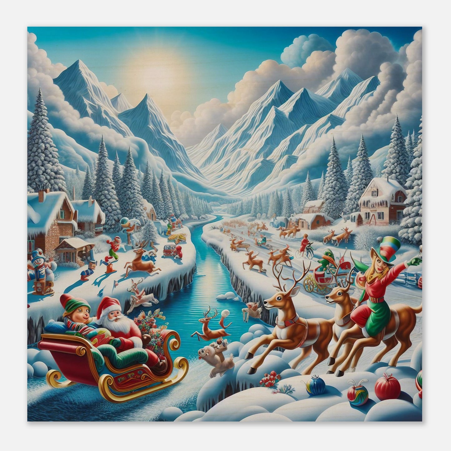 Wall Art - Winter 41 - Santa Claus, reindeer and river