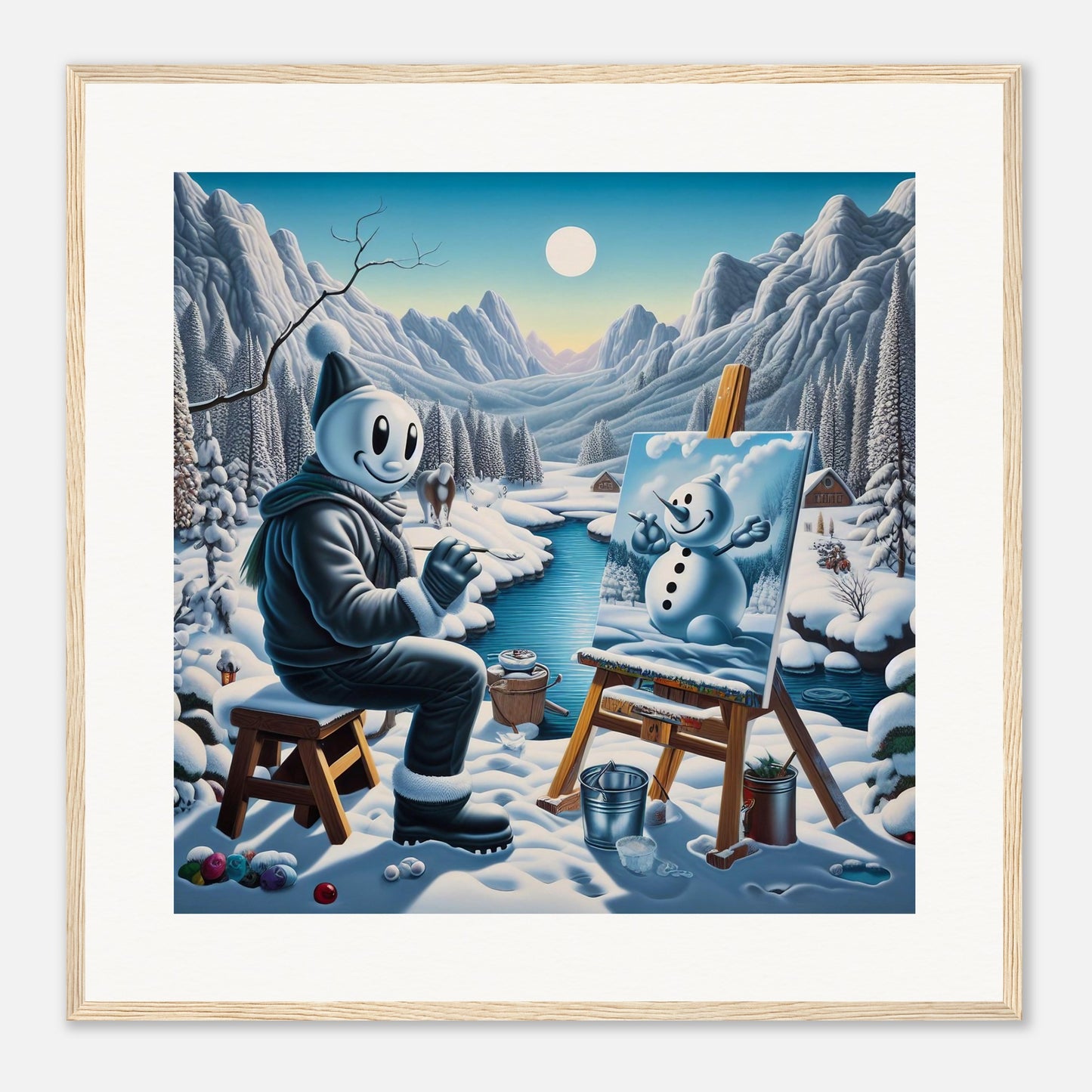 Wall Art - Winter 79 - Snowman by the river