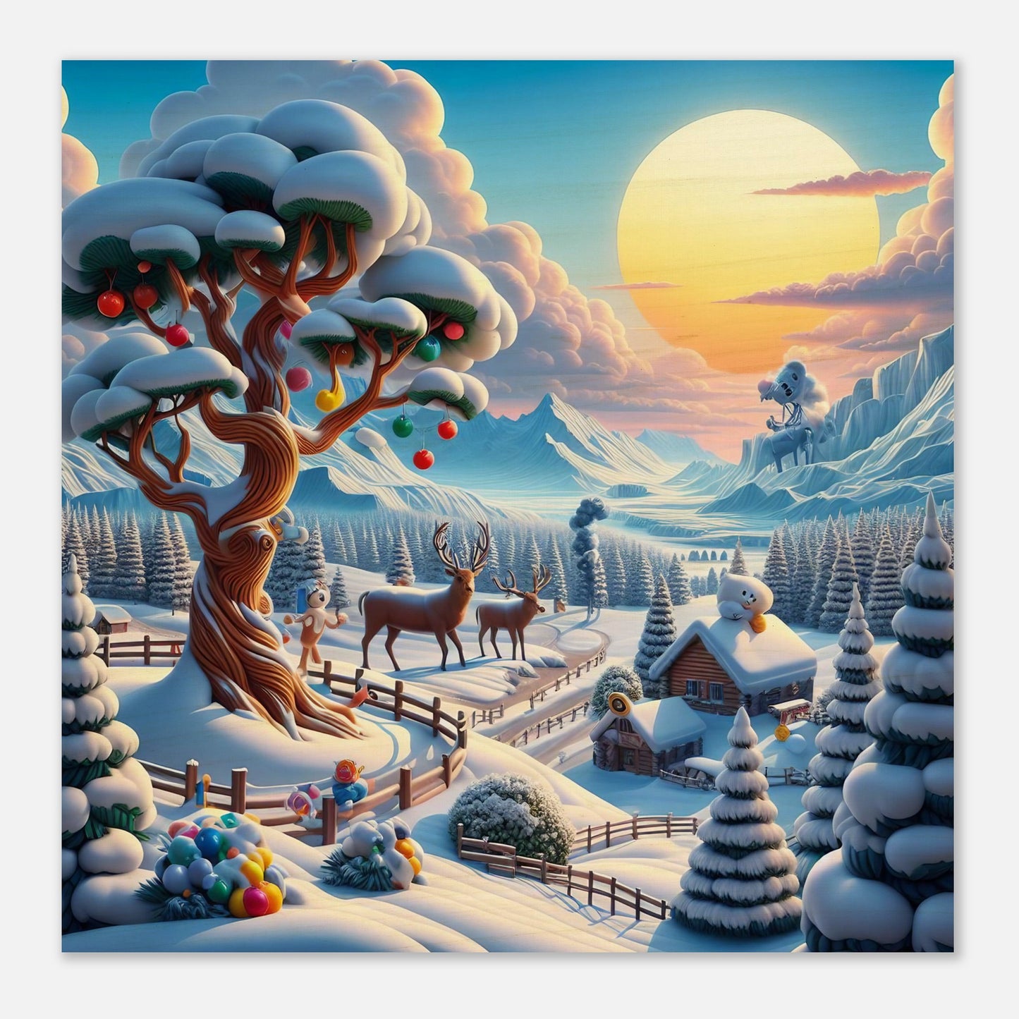 Wall Art - Winter 32 - Deer and tree