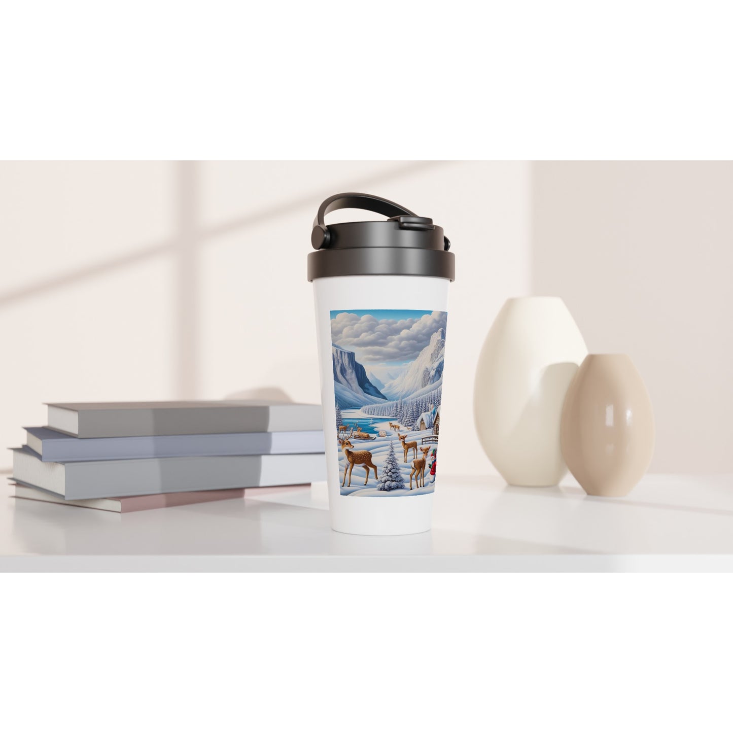 White 15oz Stainless Steel Travel Mug - Winter 159