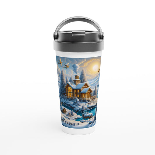 White 15oz Stainless Steel Travel Mug - Winter 176