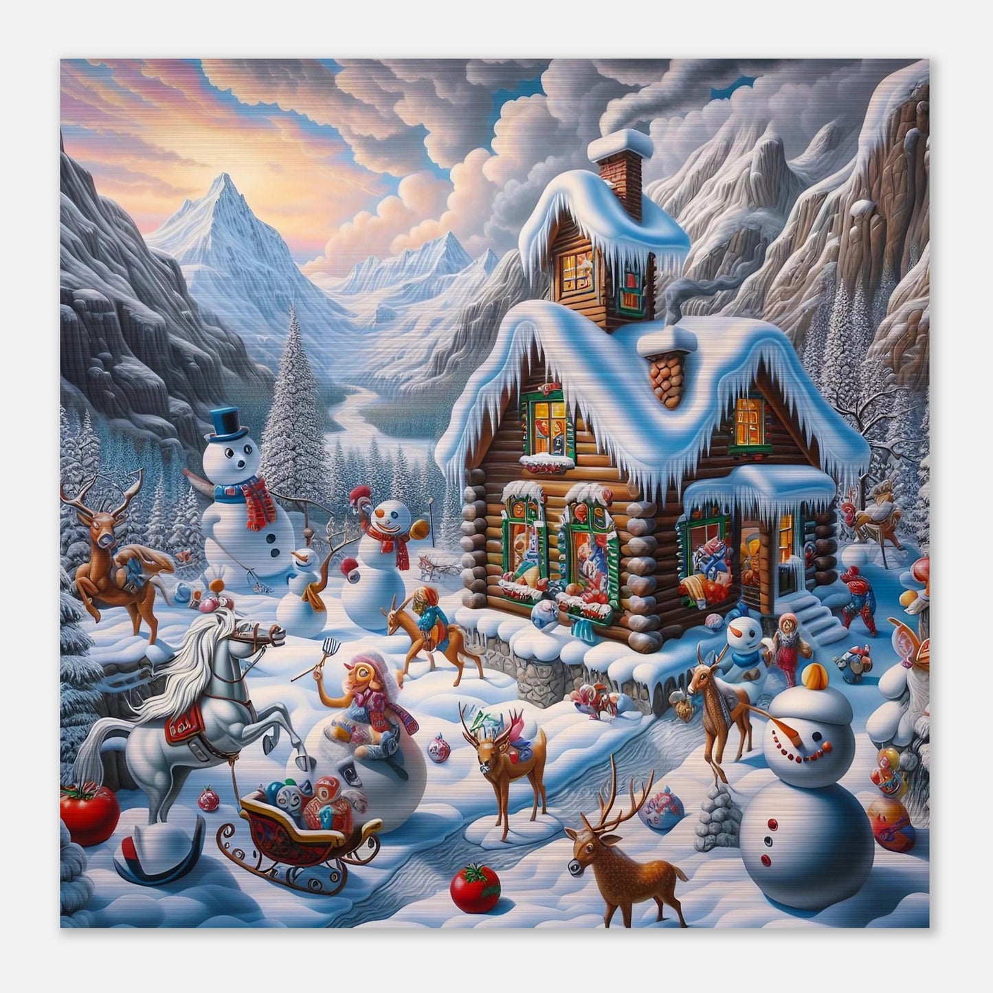 Wall art - House with snowmen