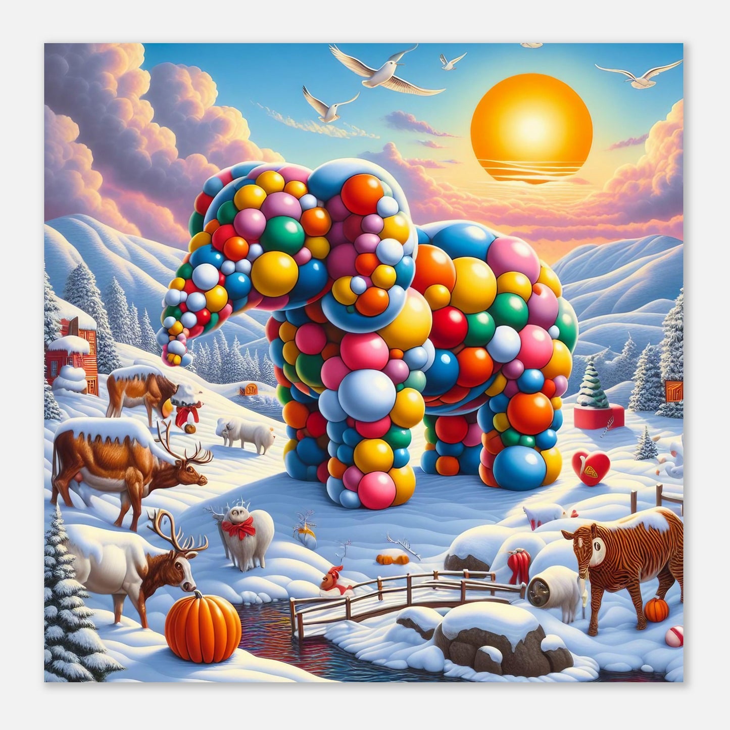 Wall Art - Winter 74 - Elephant and sun