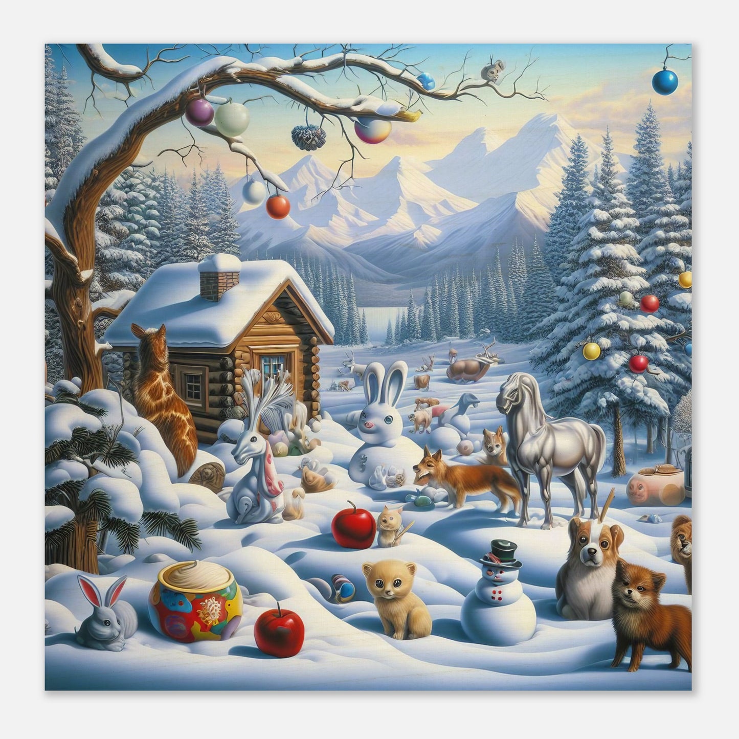 Wall Art - Winter 48 - Rabbit and a fox