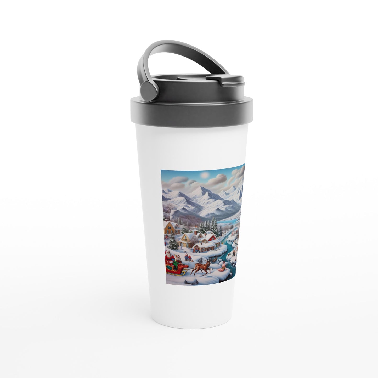 White 15oz Stainless Steel Travel Mug - Winter 109