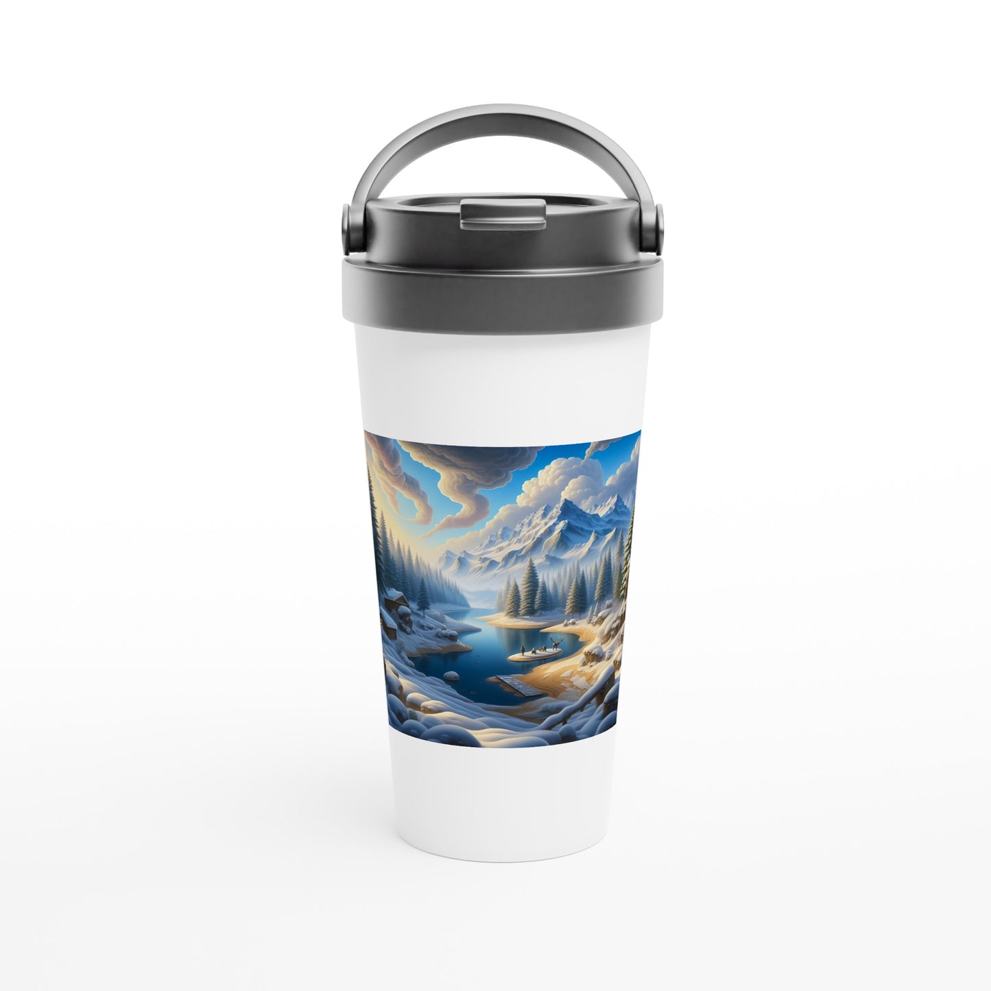 White 15oz Stainless Steel Travel Mug - Winter 163