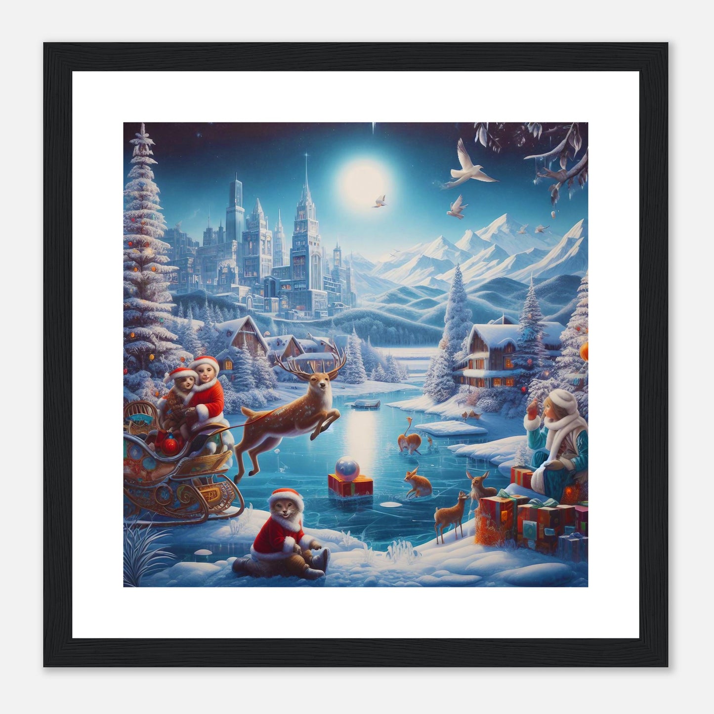 Wall Art - Winter 68 - Jumping reindeer by the river