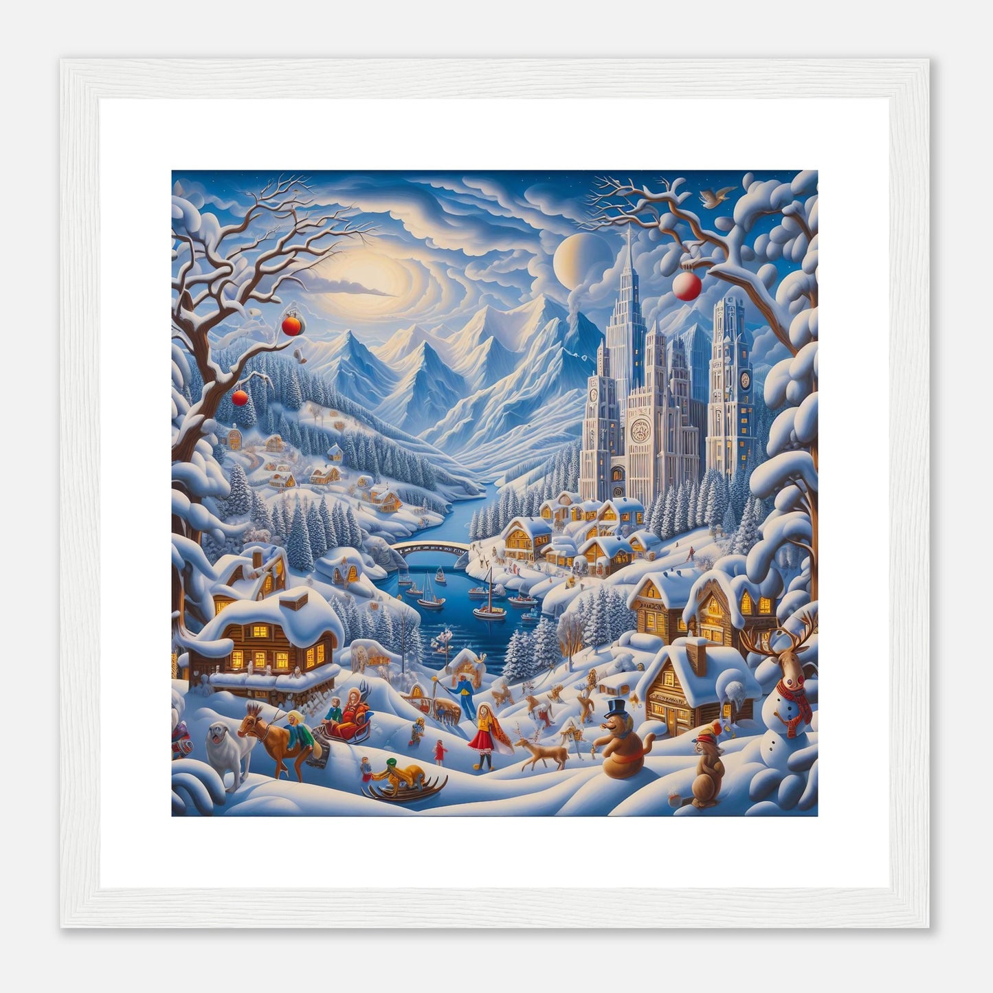 Wall Art - Winter 2 - Mountains, river, building