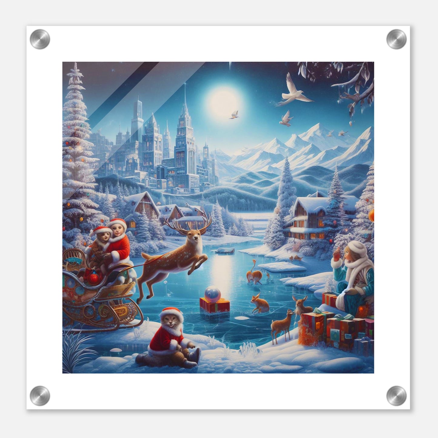 Wall Art - Winter 68 - Jumping reindeer by the river