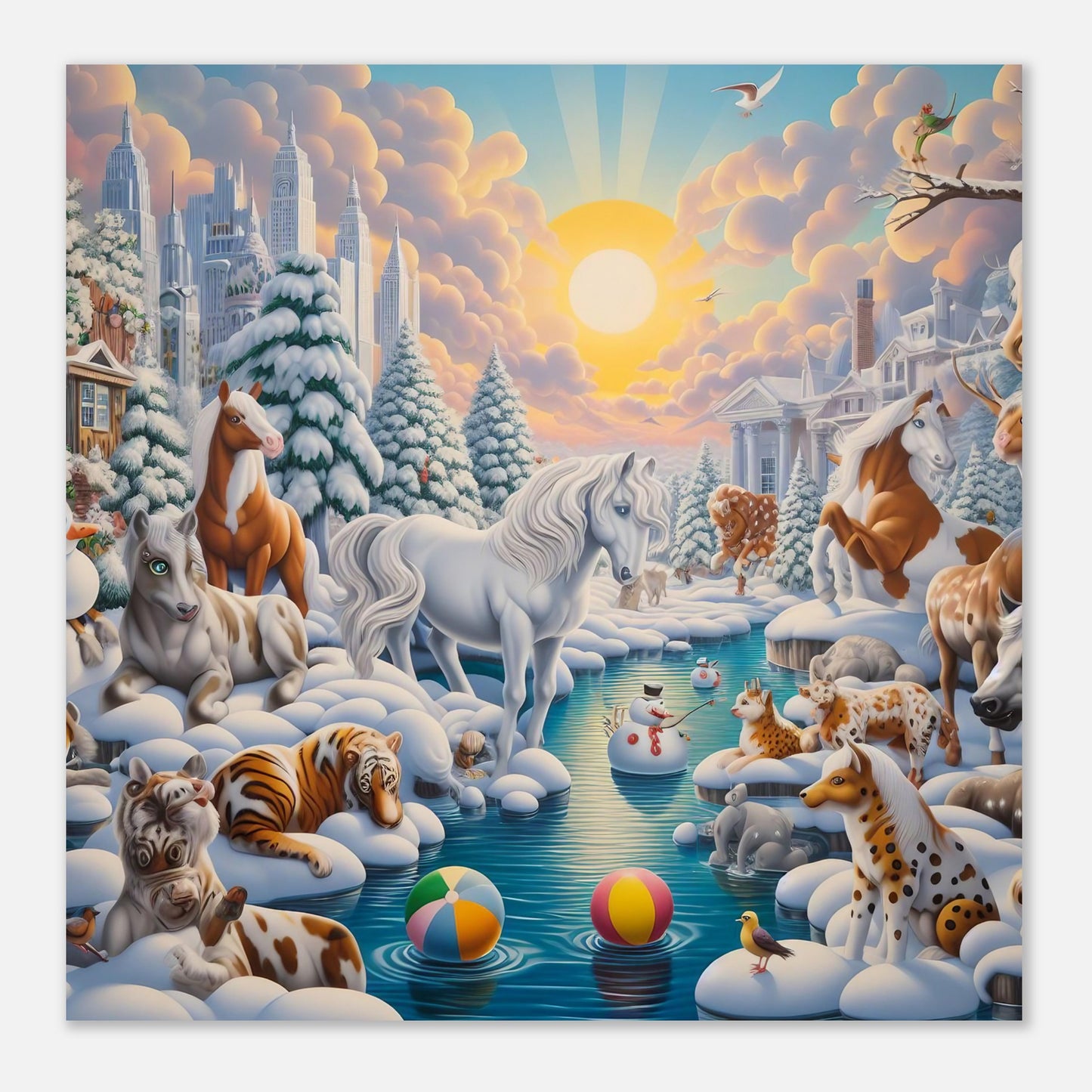 Wall Art - Winter 66 - Horses by the river