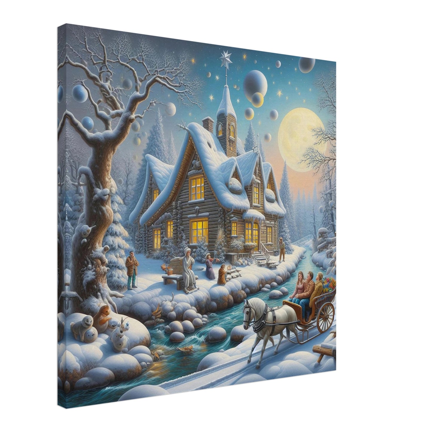 Wall art - House with a horse in winter at night