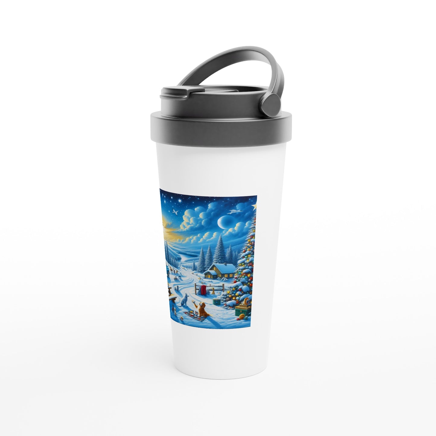 White 15oz Stainless Steel Travel Mug - Winter 110