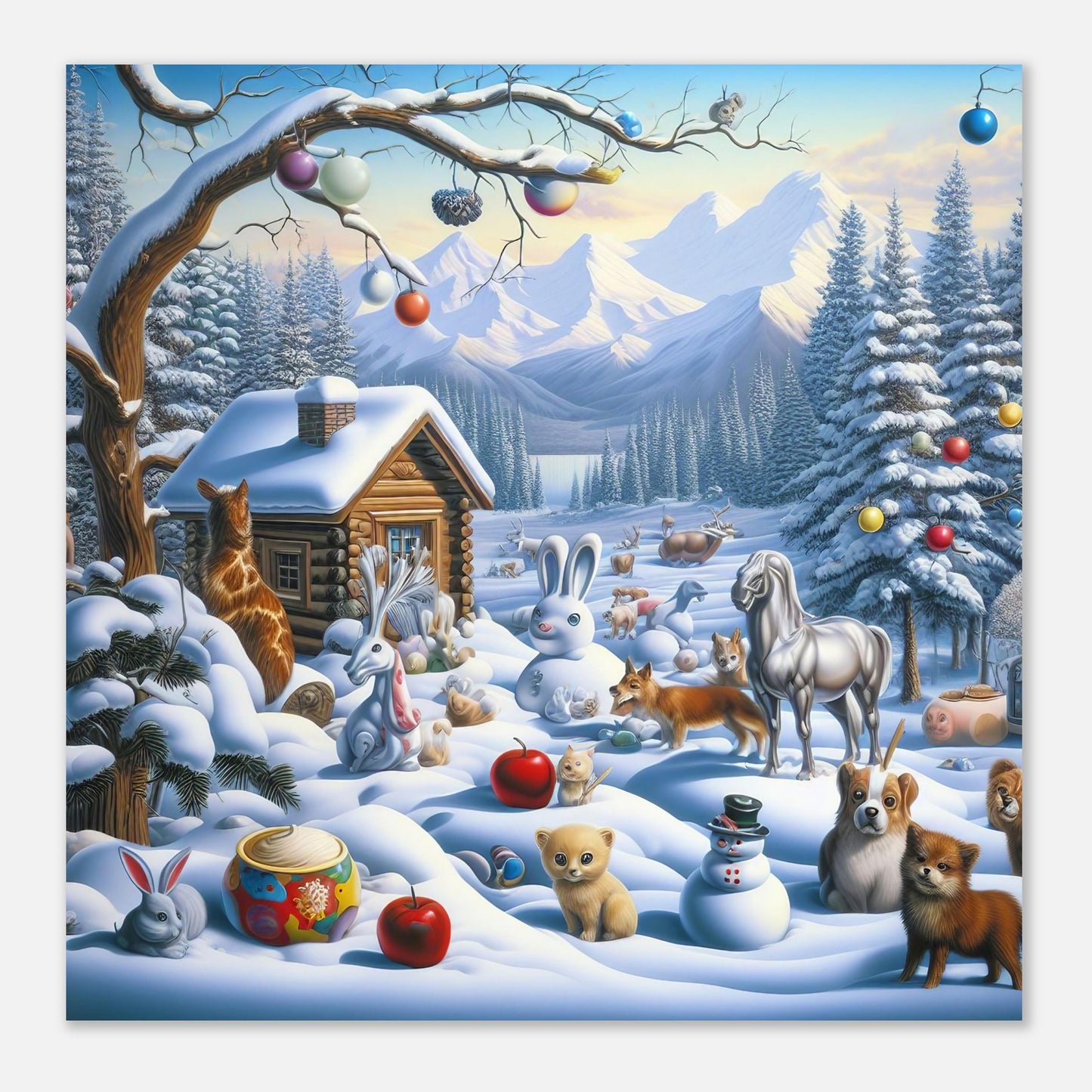 Wall Art - Winter 48 - Rabbit and a fox