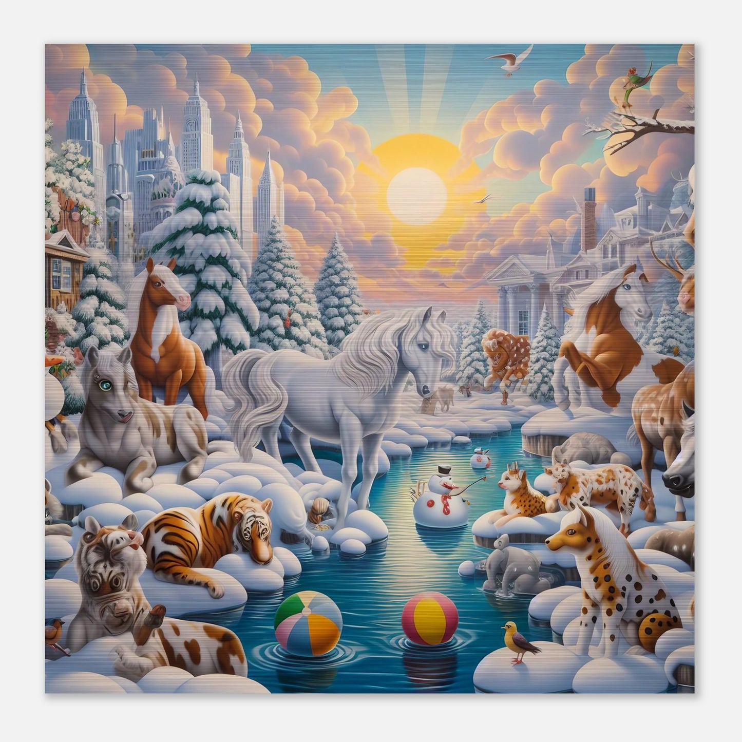 Wall Art - Winter 66 - Horses by the river