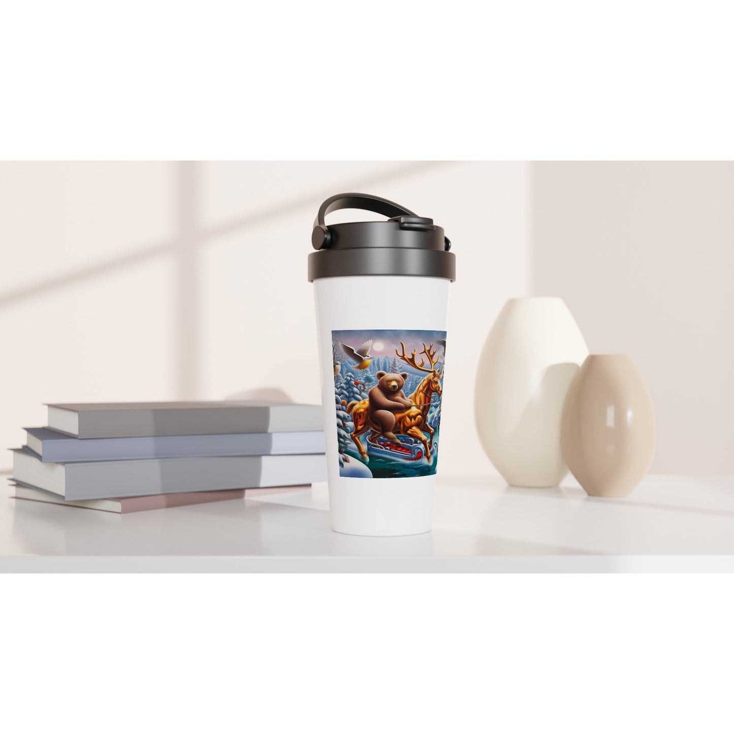 White 15oz Stainless Steel Travel Mug - Winter 165