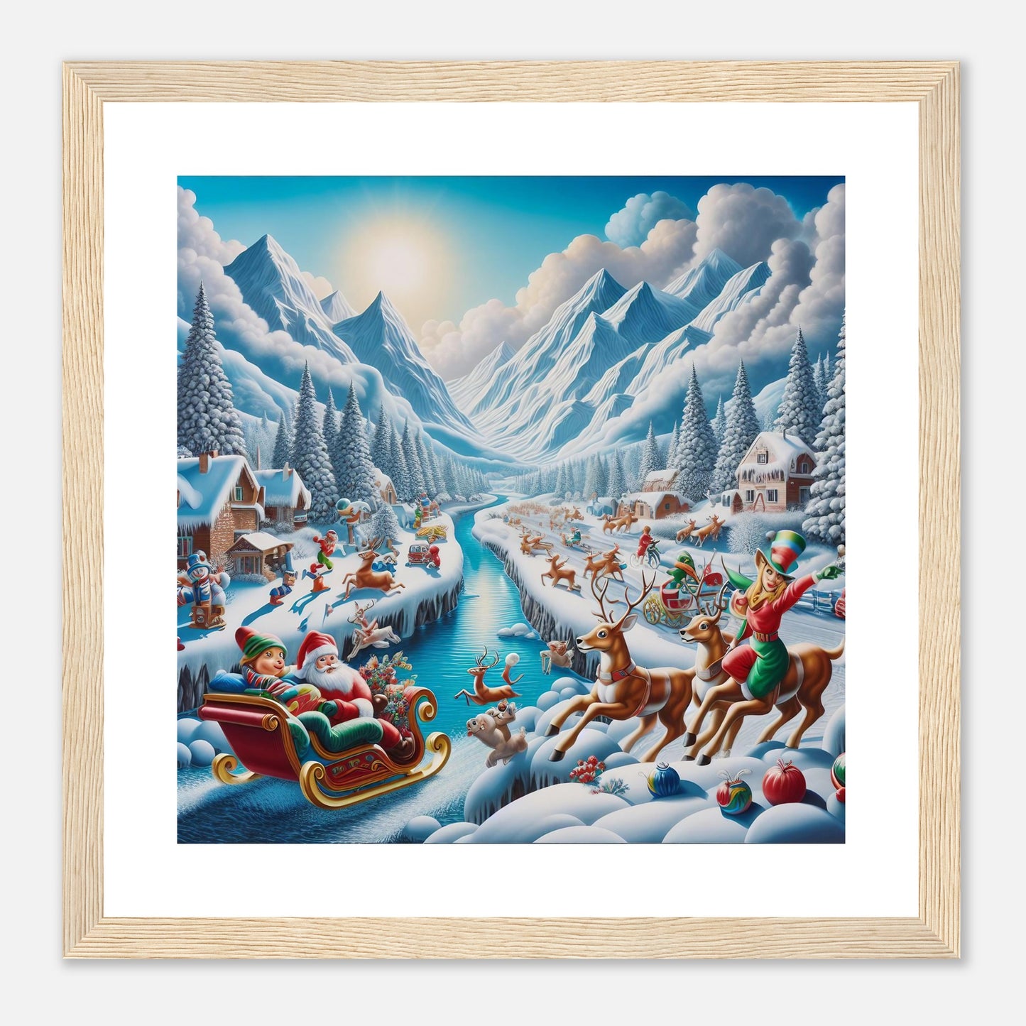 Wall Art - Winter 41 - Santa Claus, reindeer and river
