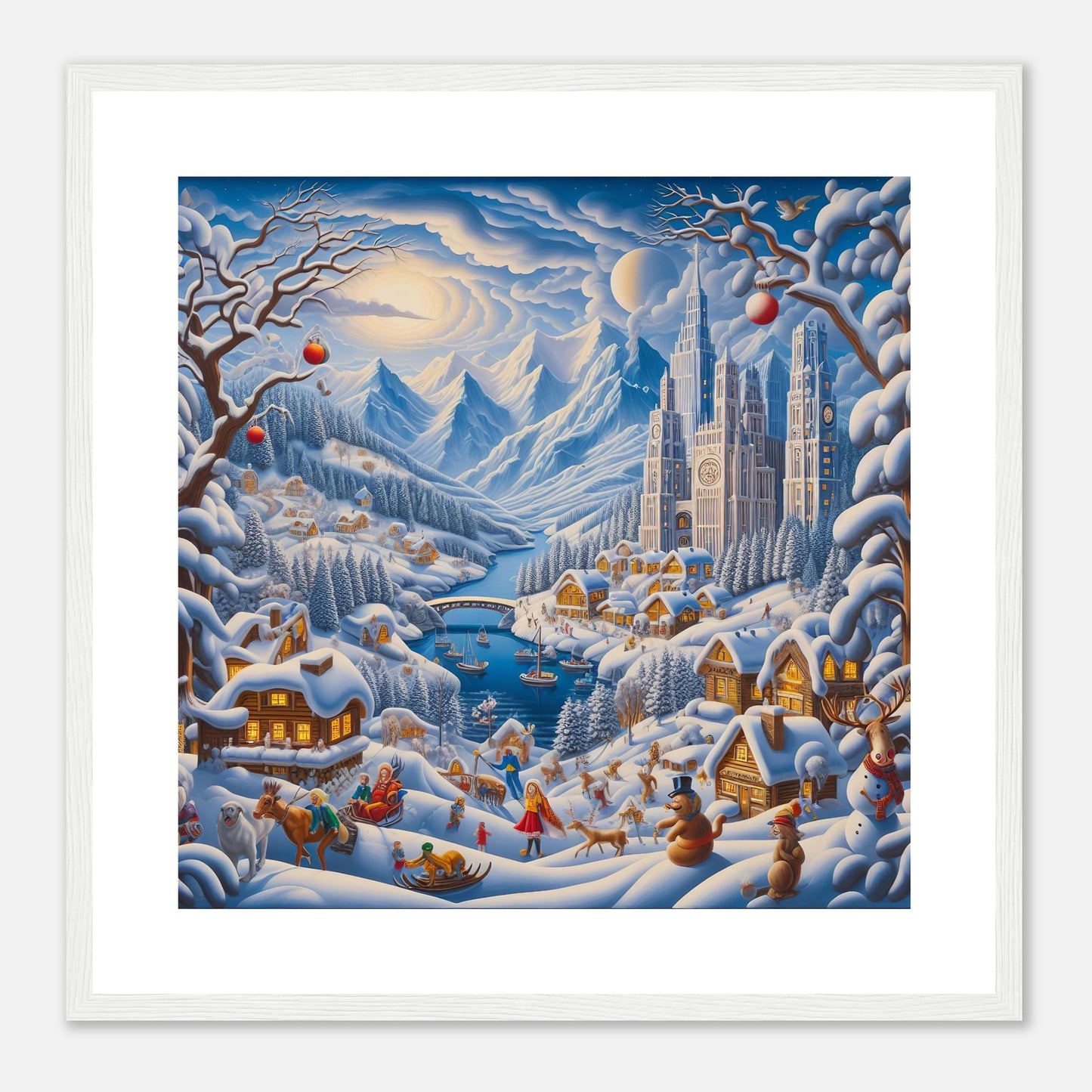 Wall Art - Winter 2 - Mountains, river, building