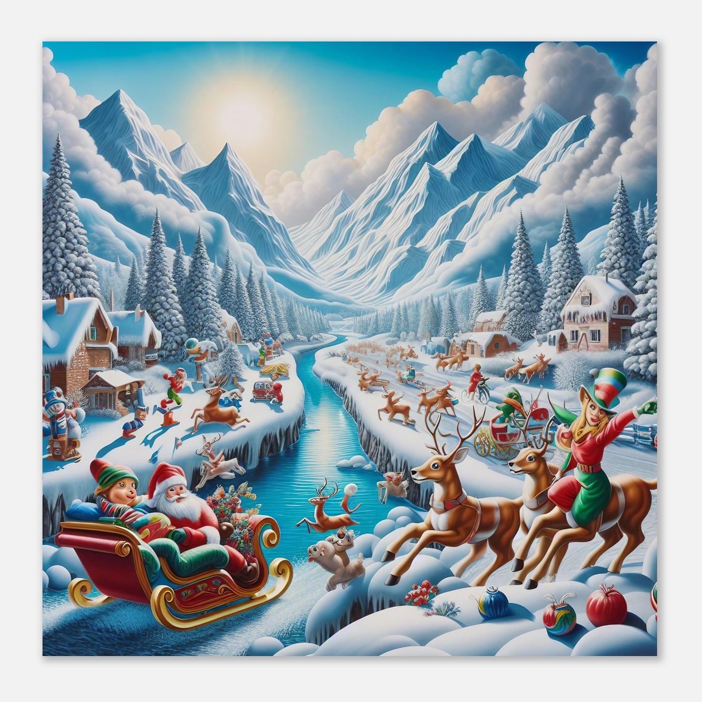 Wall Art - Winter 41 - Santa Claus, reindeer and river