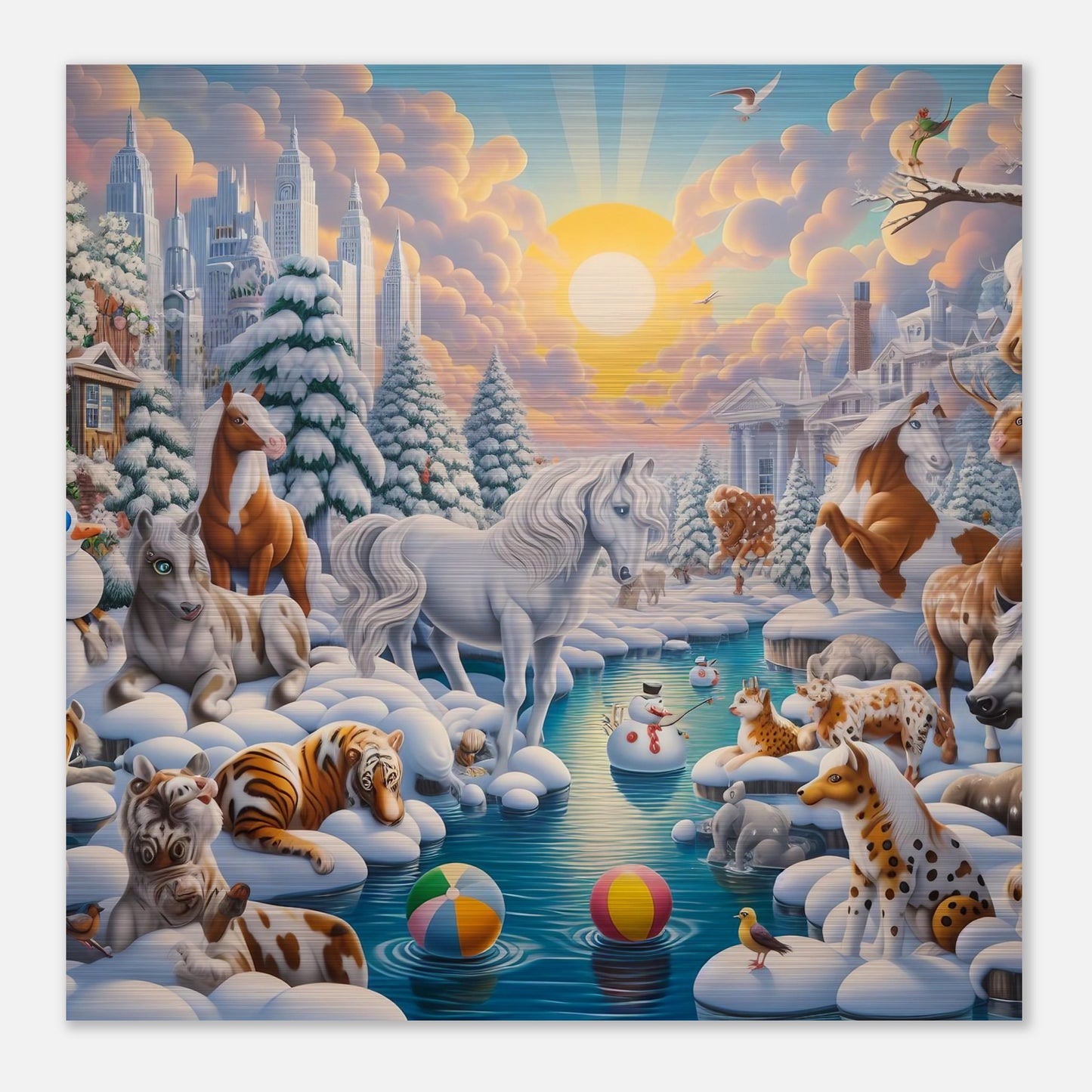 Wall Art - Winter 66 - Horses by the river
