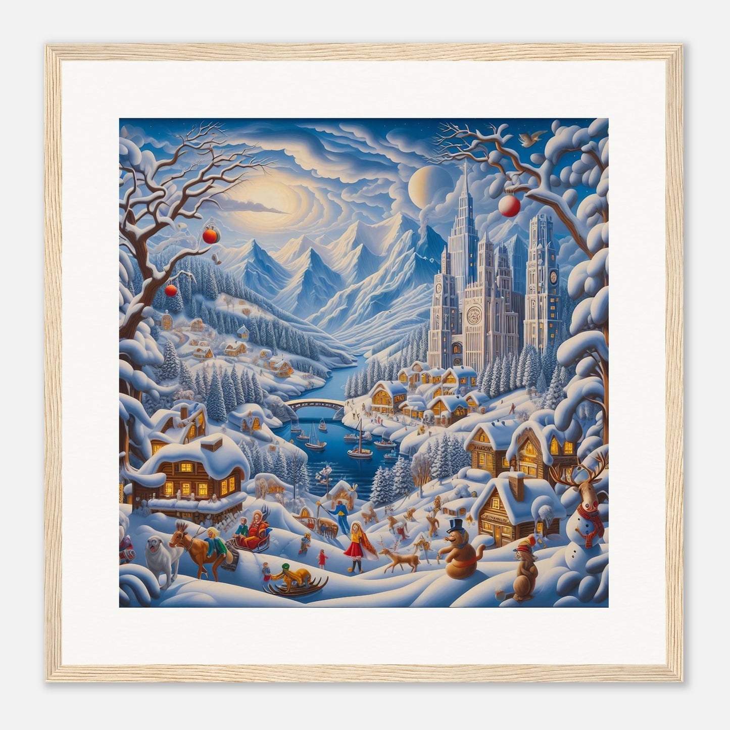 Wall Art - Winter 2 - Mountains, river, building