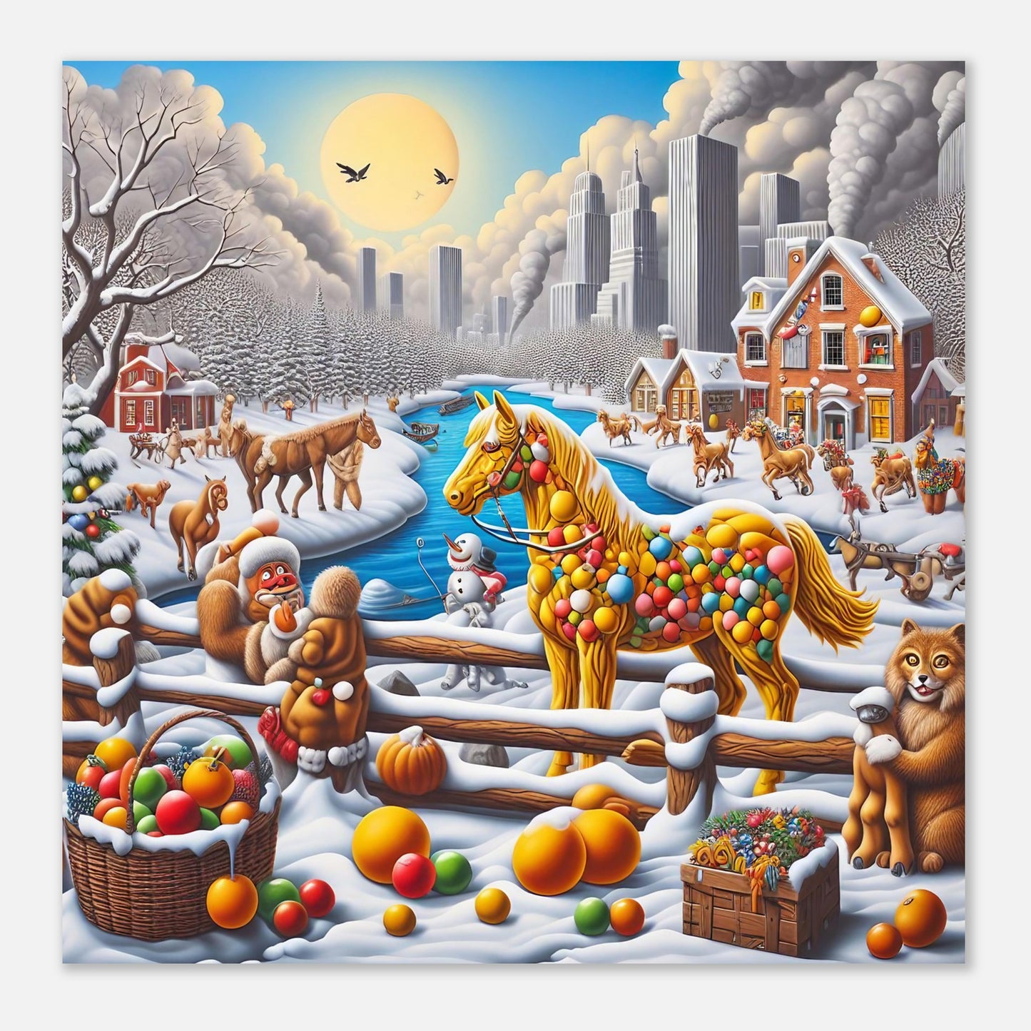 Wall Art - Winter 10 - Horse, Fruits, Houses and River