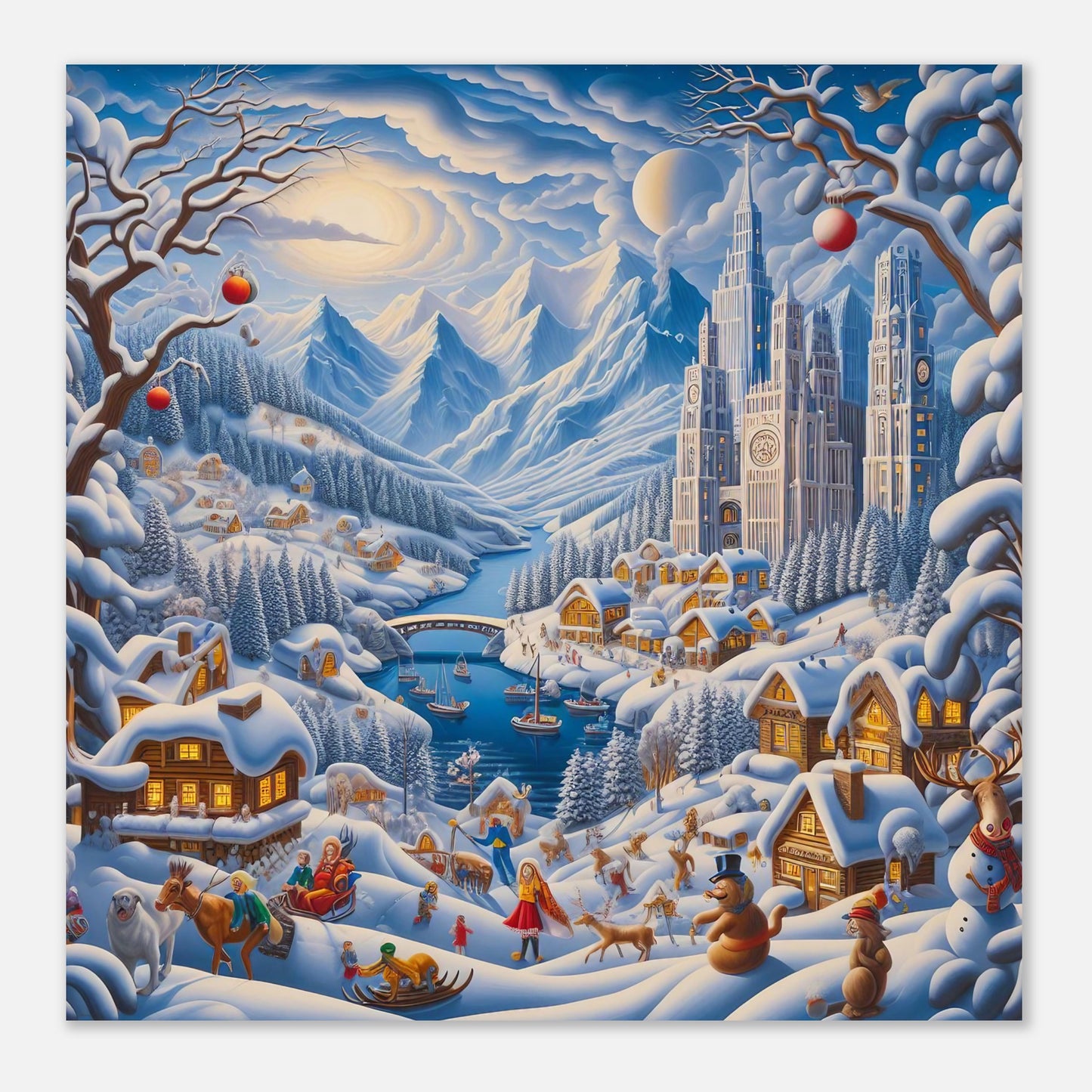 Wall Art - Winter 2 - Mountains, river, building