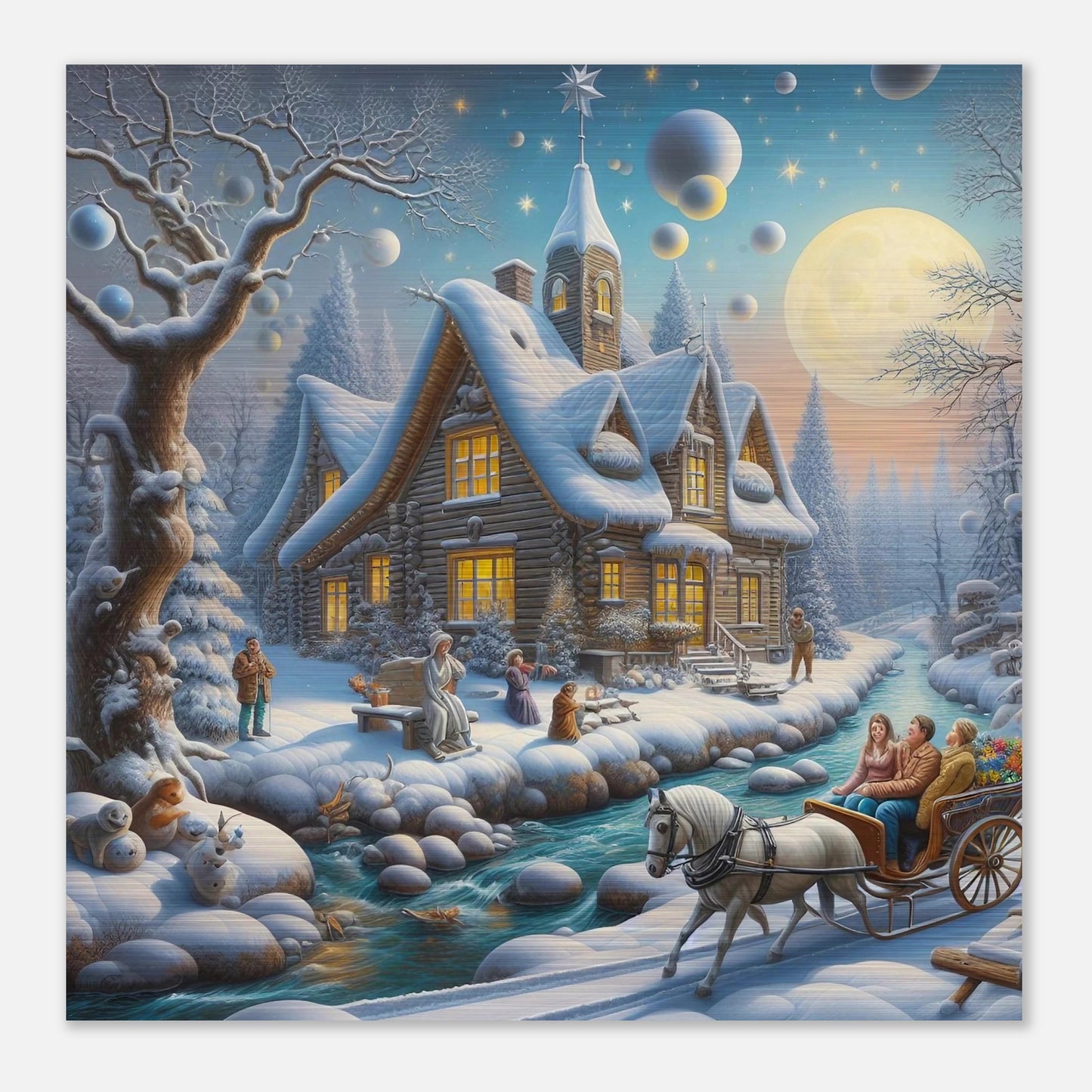 Wall art - House with a horse in winter at night