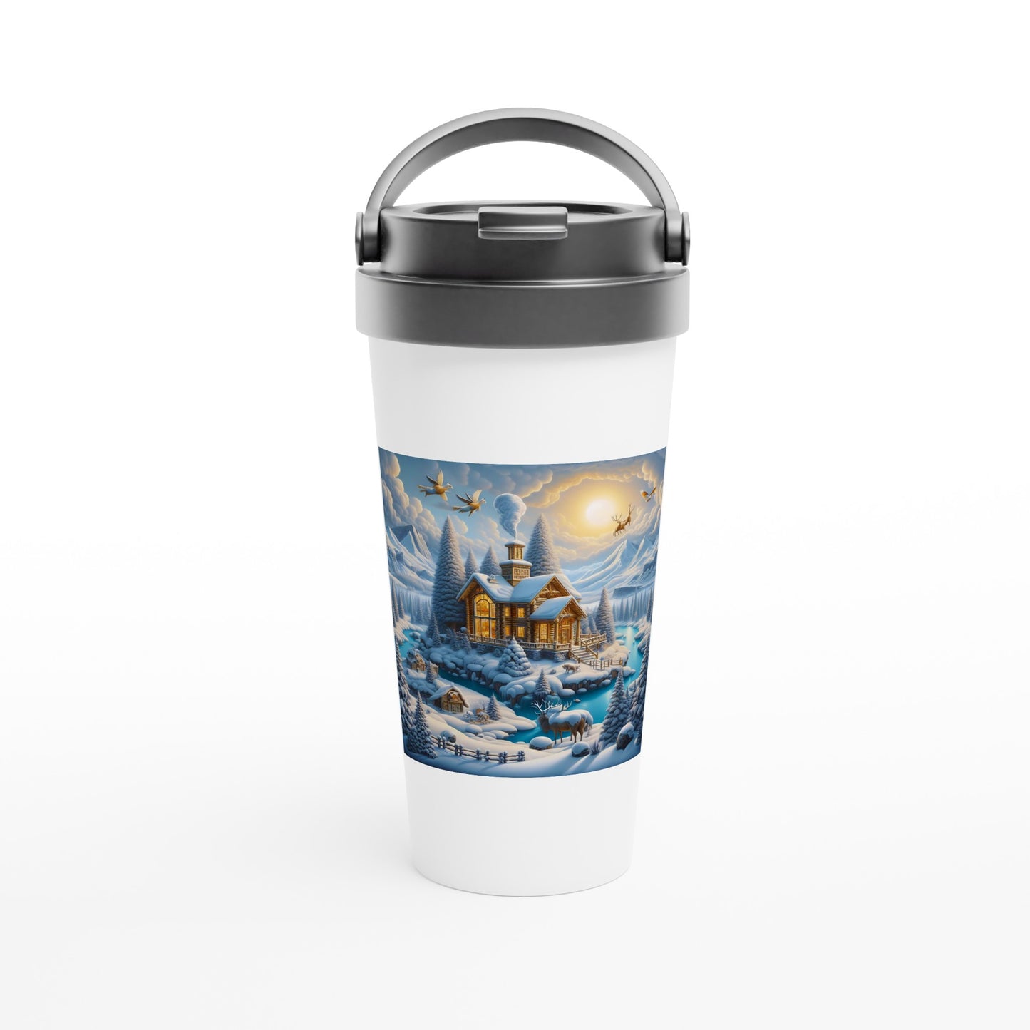 White 15oz Stainless Steel Travel Mug - Winter 176