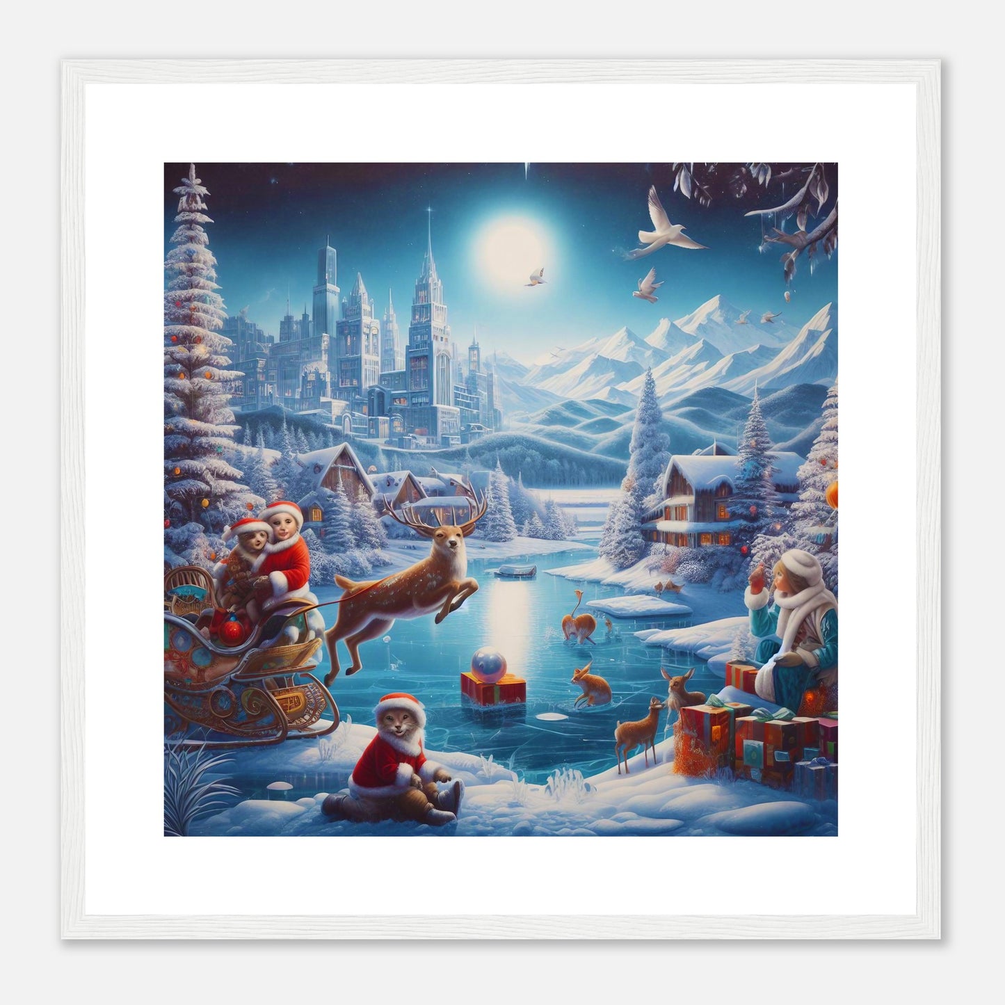 Wall Art - Winter 68 - Jumping reindeer by the river
