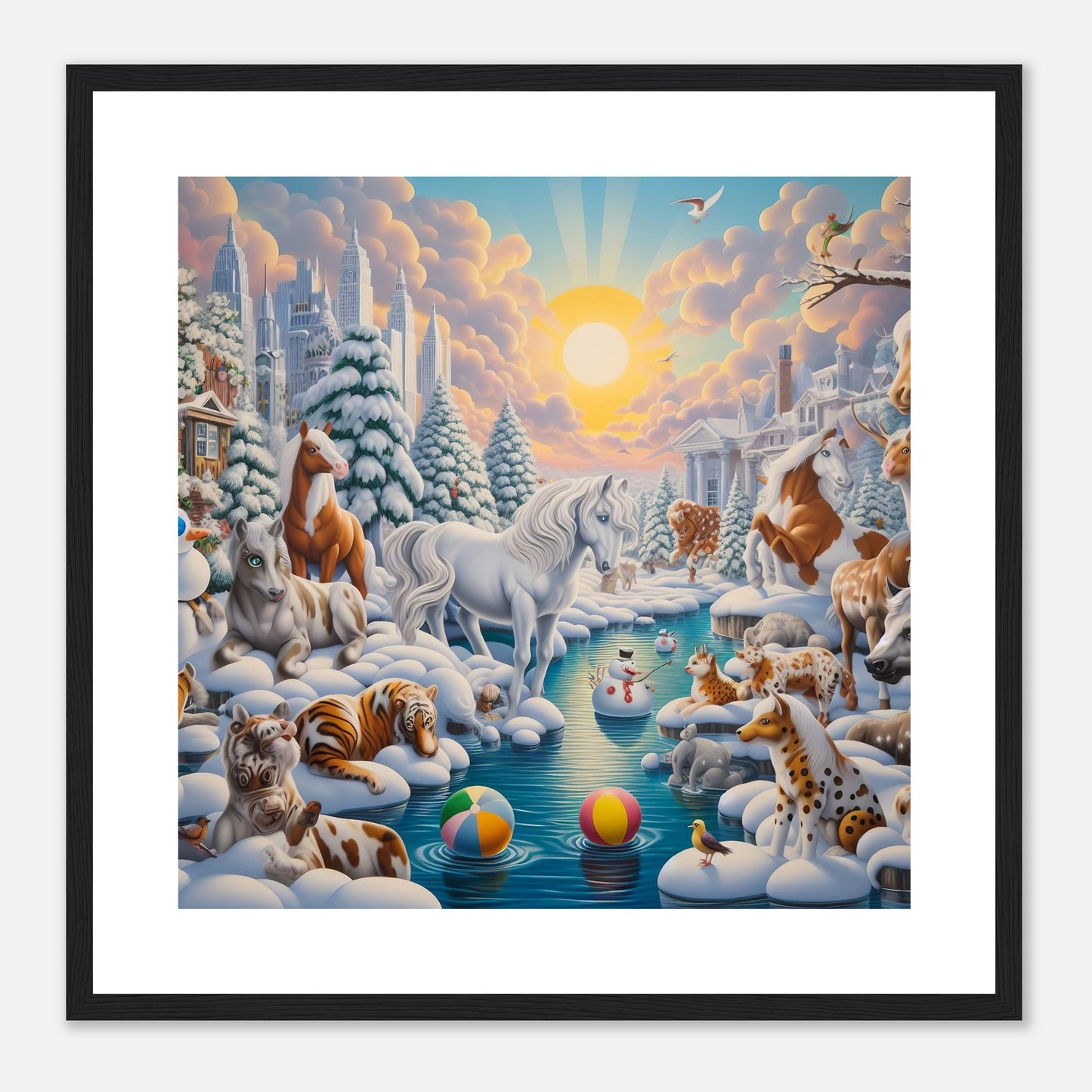 Wall Art - Winter 66 - Horses by the river