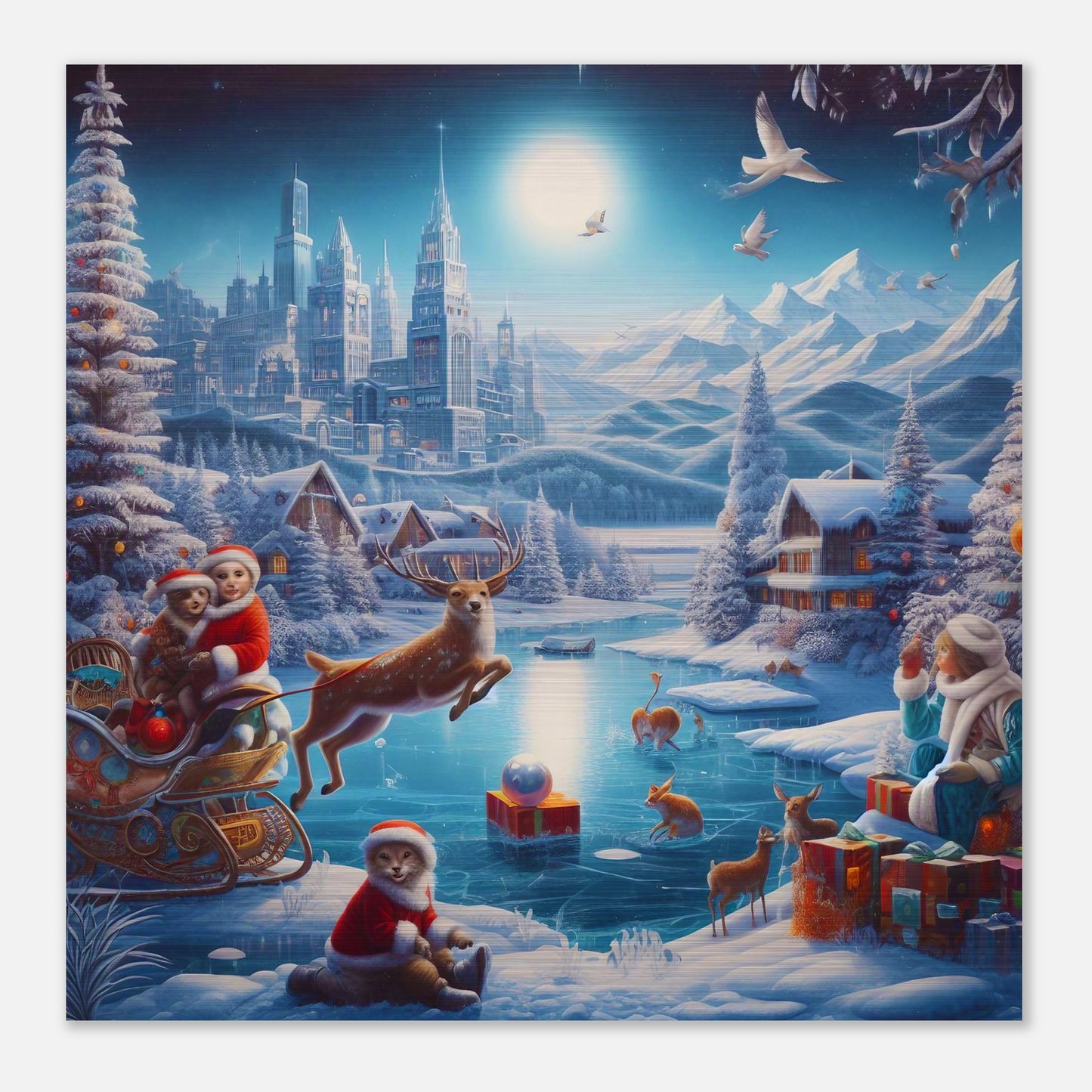 Wall Art - Winter 68 - Jumping reindeer by the river