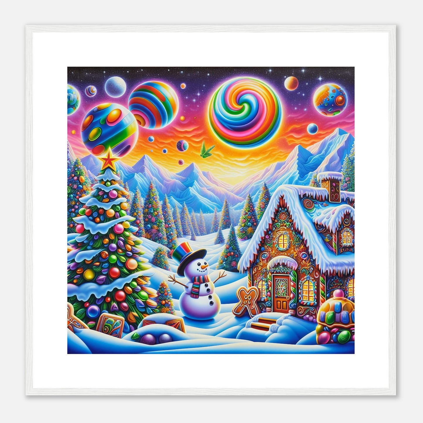 Wall Art - Winter 29 - Snowman and neon planets