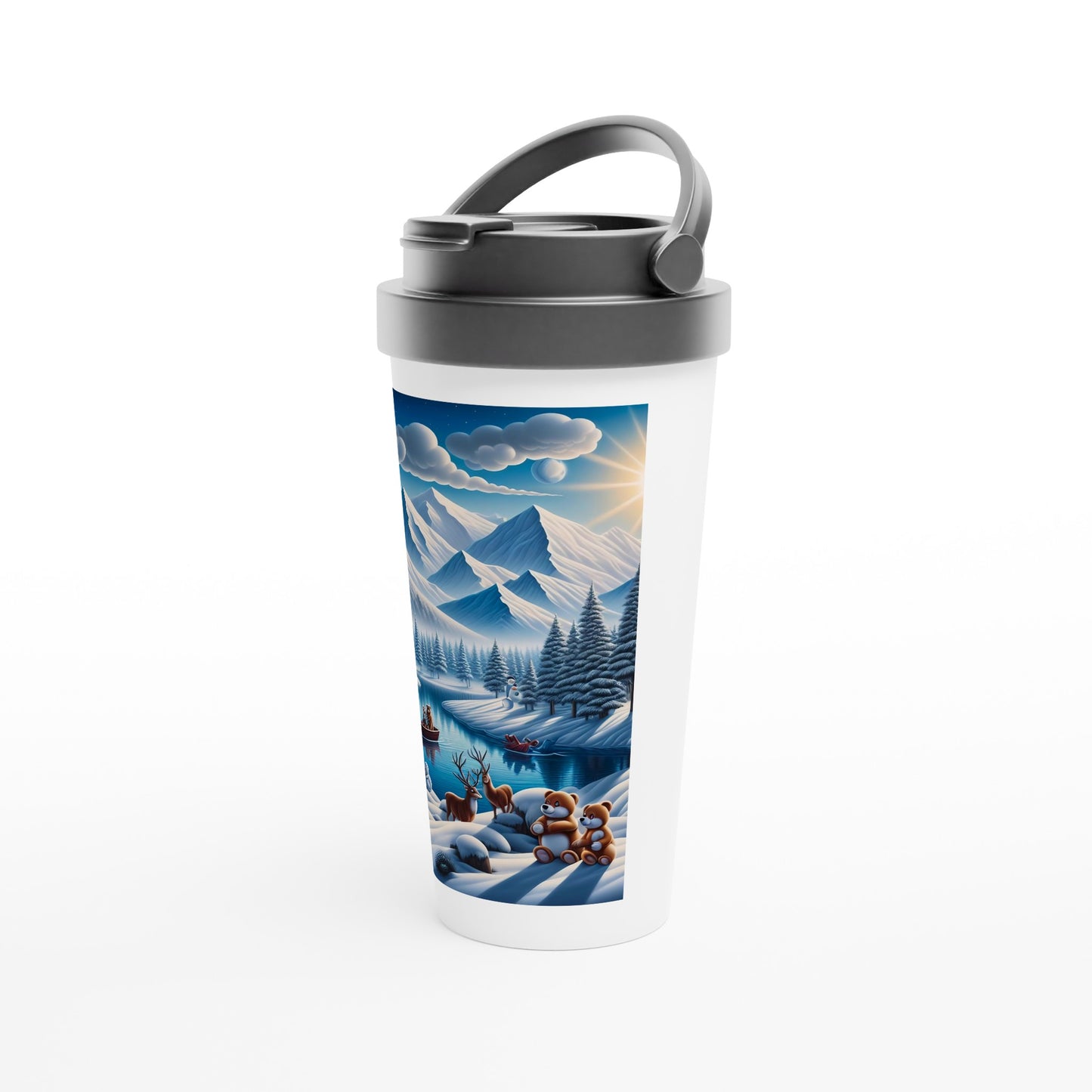White 15oz Stainless Steel Travel Mug - Winter 171