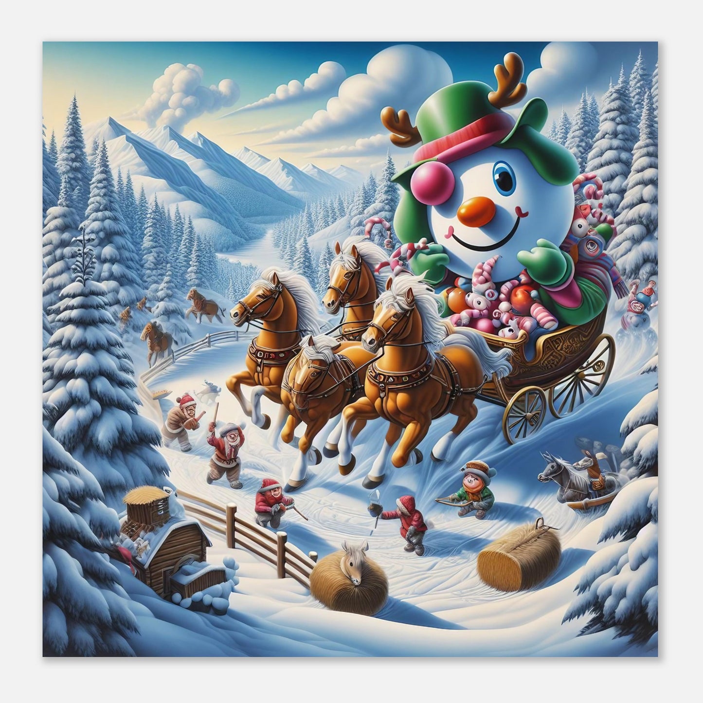 Wall Art - Winter 63 - Snowman in a carriage