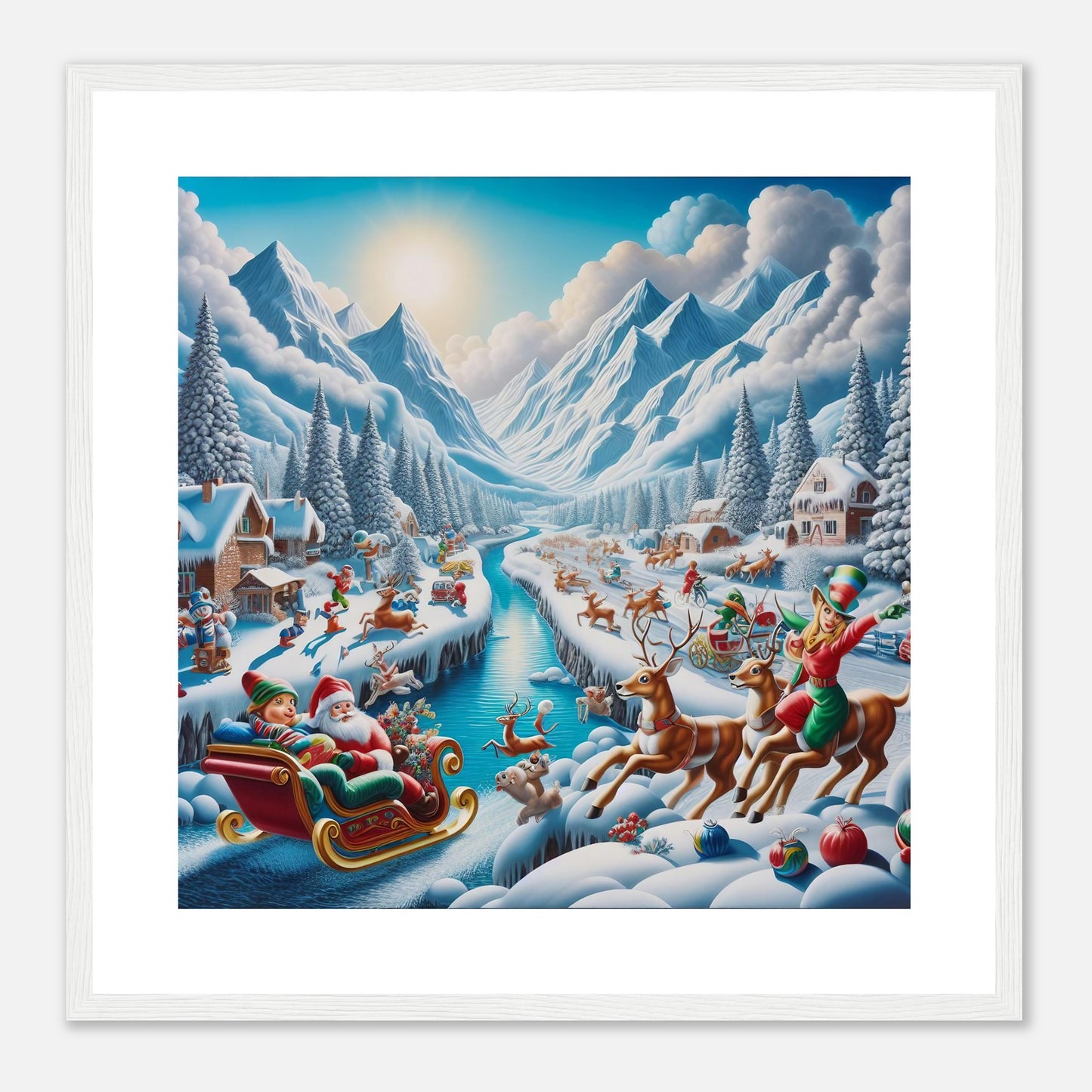 Wall Art - Winter 41 - Santa Claus, reindeer and river