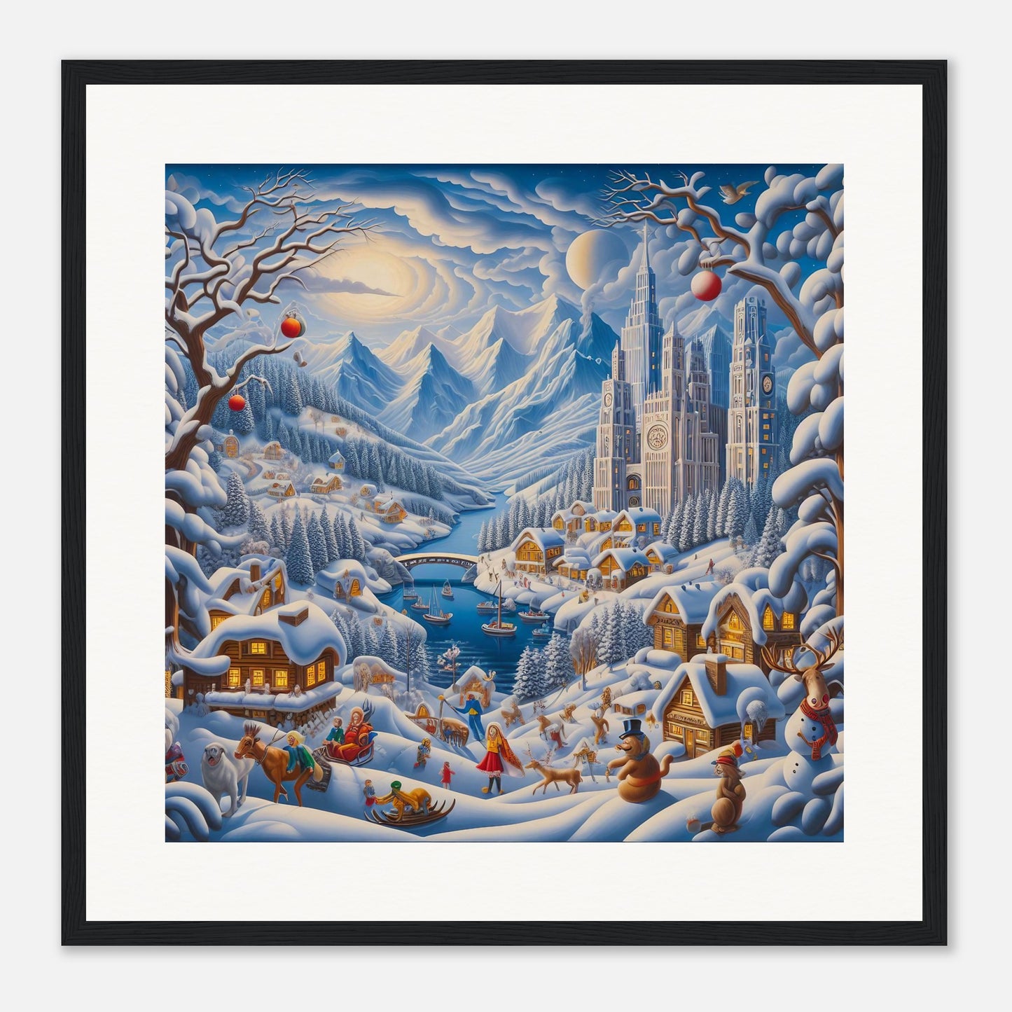 Wall Art - Winter 2 - Mountains, river, building