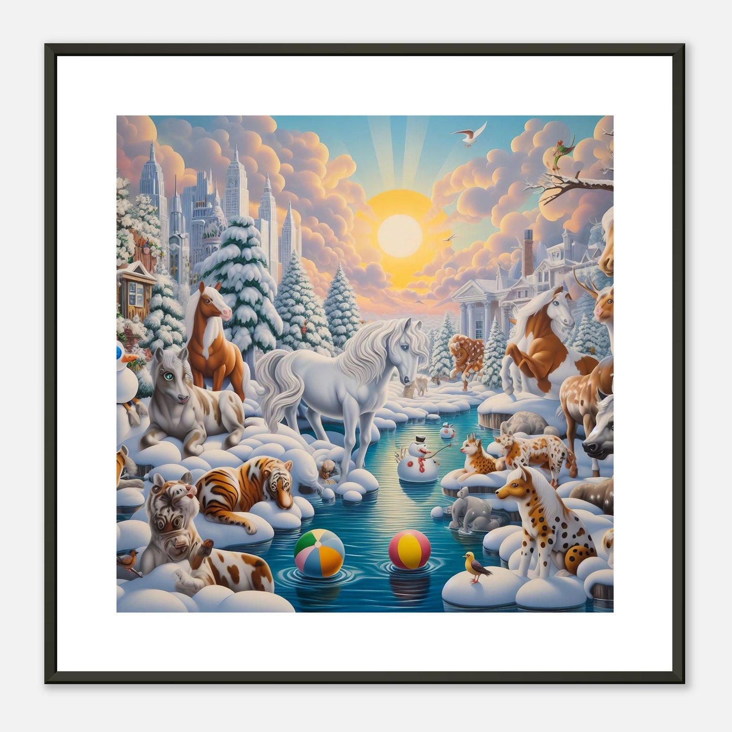 Wall Art - Winter 66 - Horses by the river