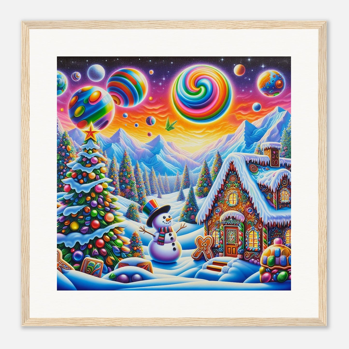 Wall Art - Winter 29 - Snowman and neon planets