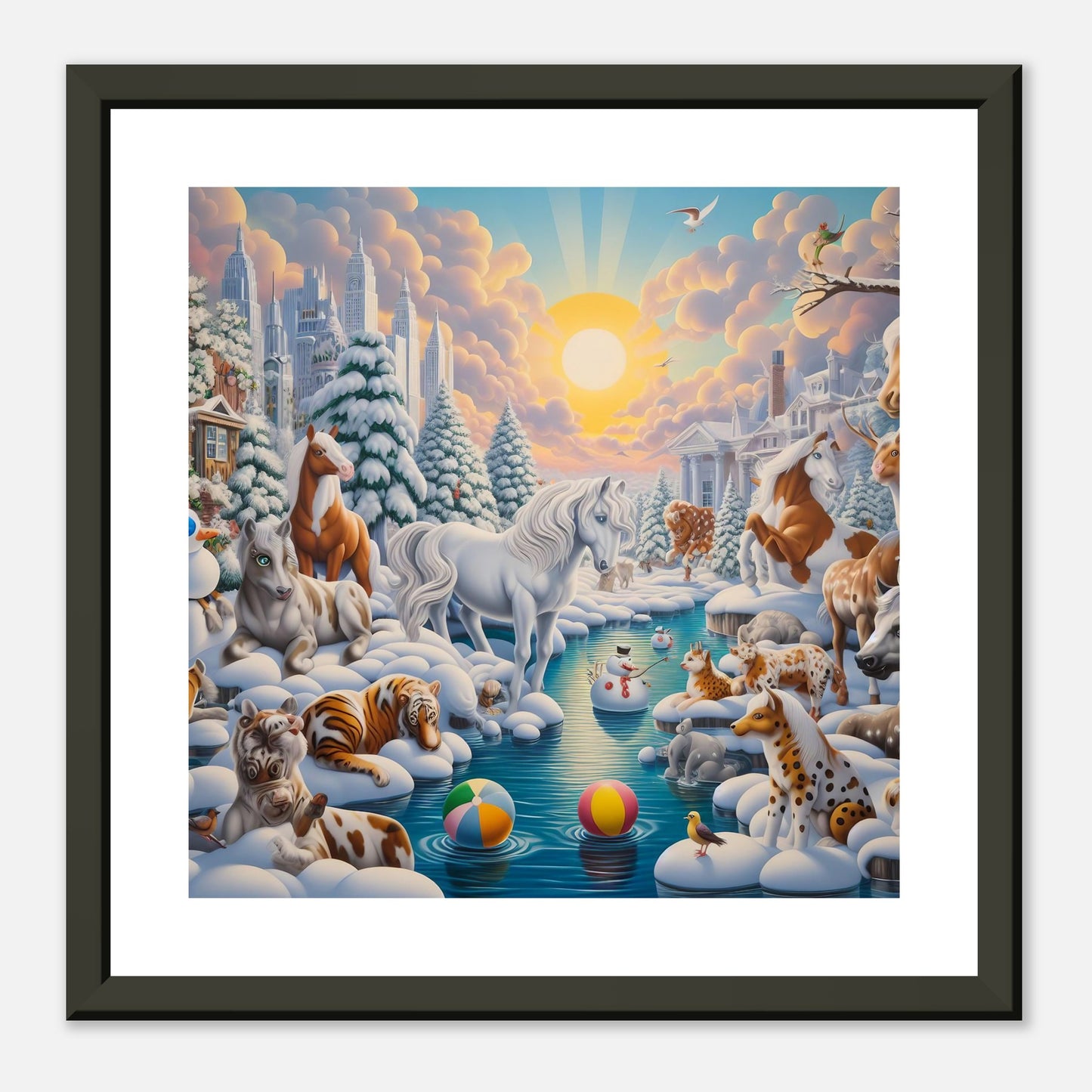 Wall Art - Winter 66 - Horses by the river