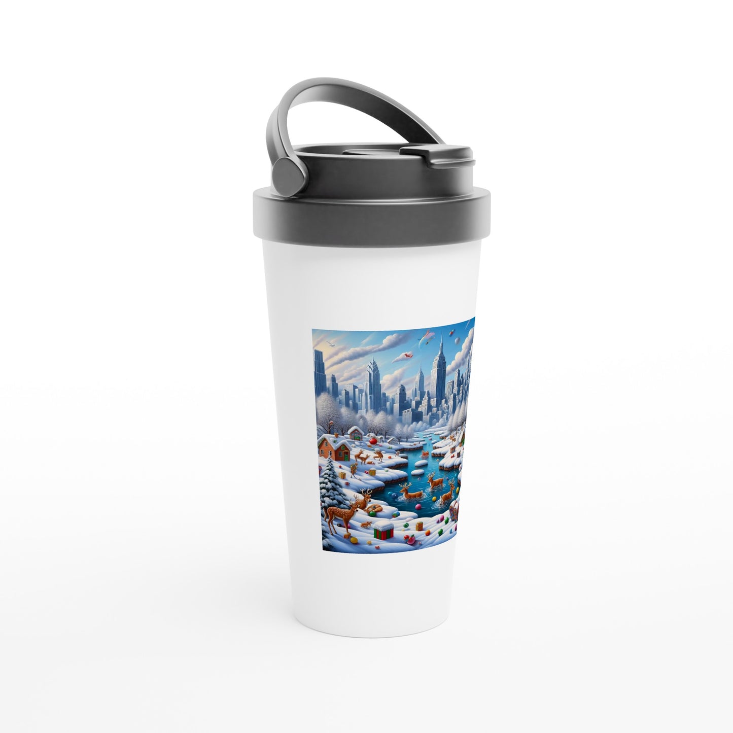 White 15oz Stainless Steel Travel Mug - Winter 126