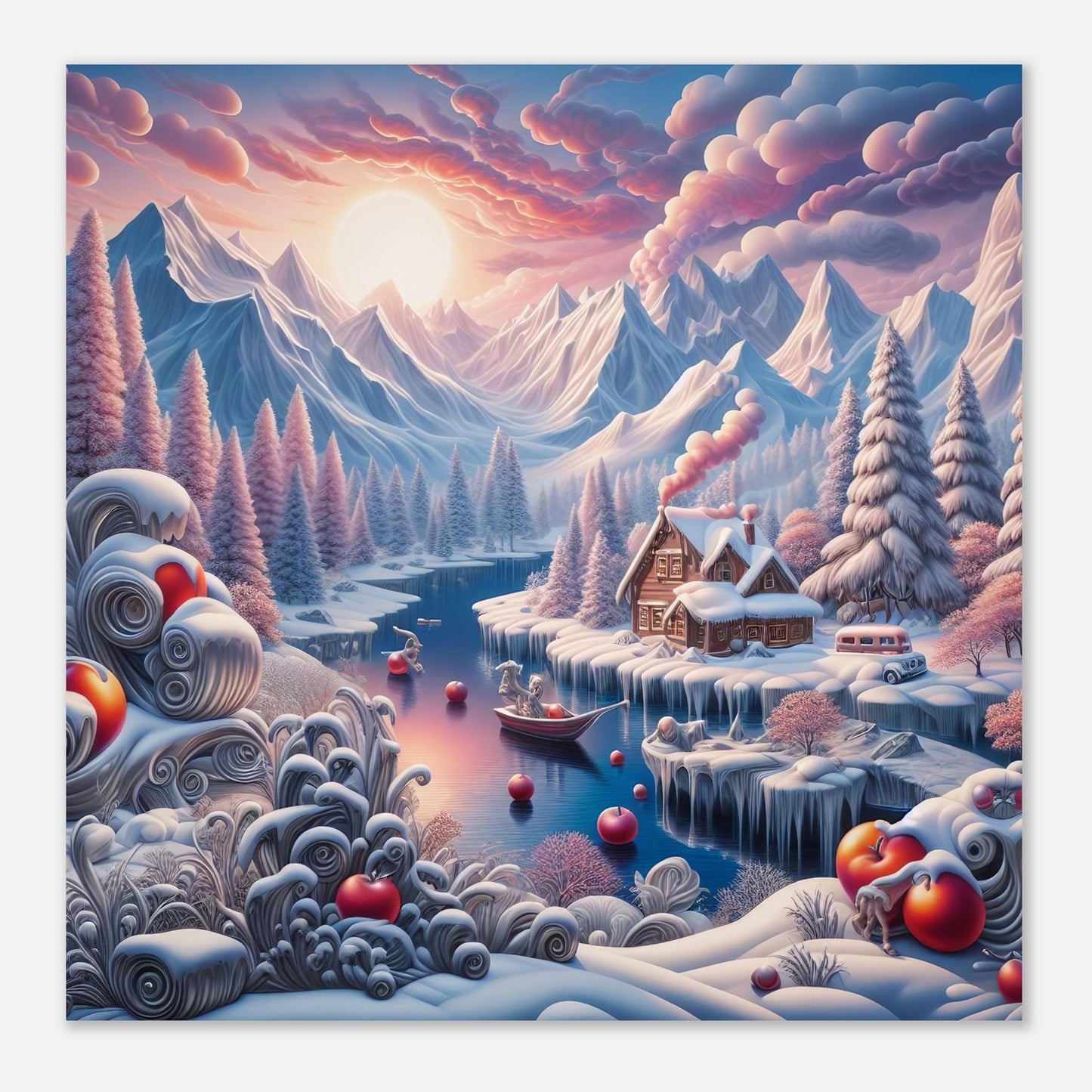 Wall Art - Winter 62 - Small boat on a river