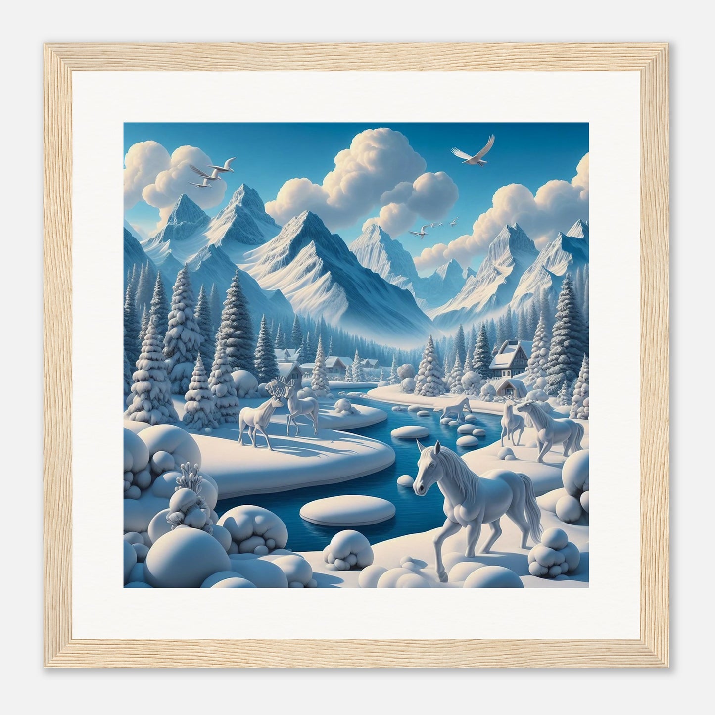 Wall Art - Winter 1 - Horses, deer and mountains