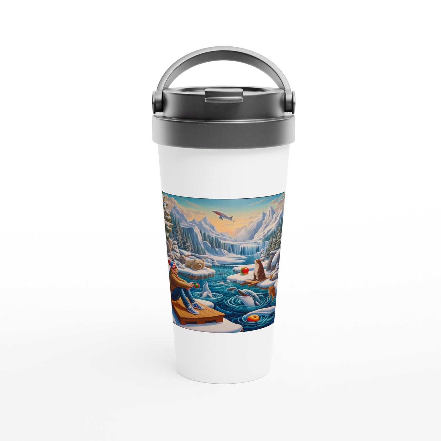 White 15oz Stainless Steel Travel Mug - Winter 64