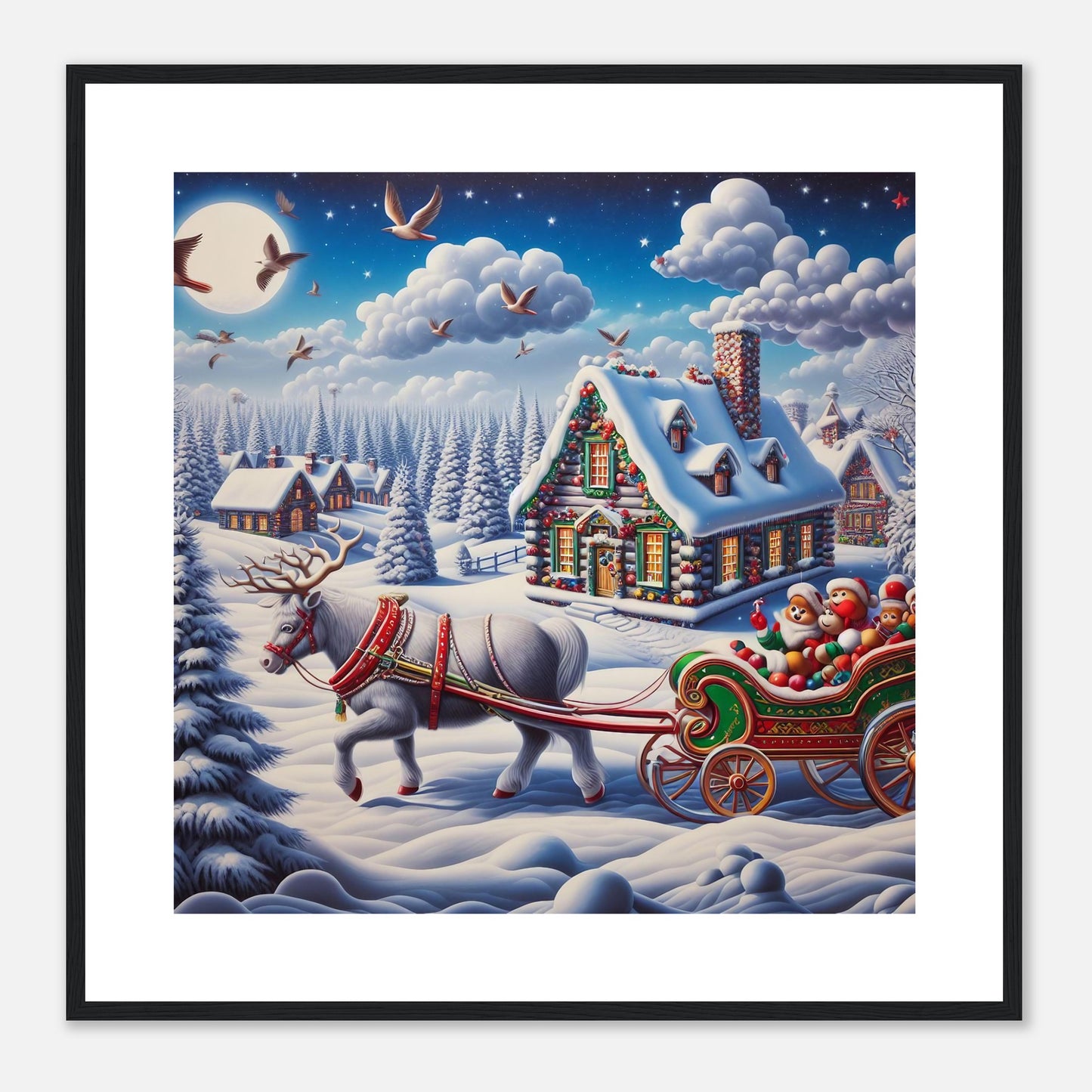 Wall Art - Winter 20 - White reindeer and a snow carriage