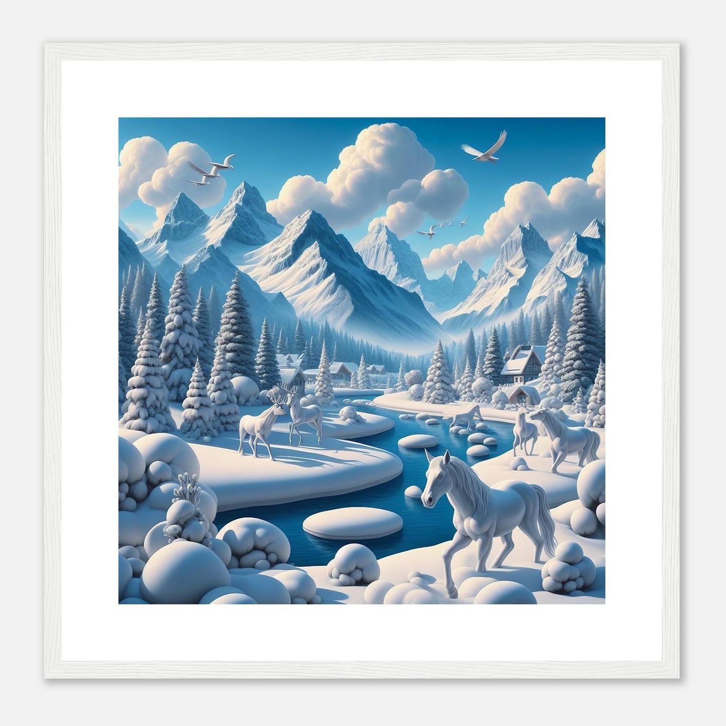 Wall Art - Winter 1 - Horses, deer and mountains