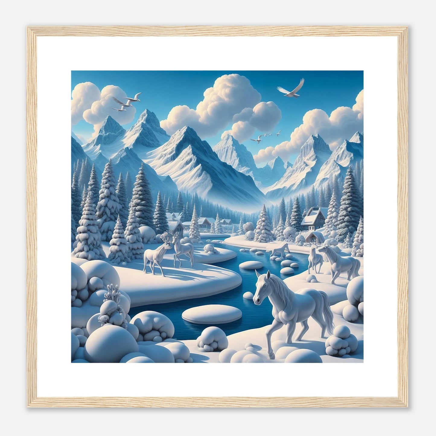 Wall Art - Winter 1 - Horses, deer and mountains